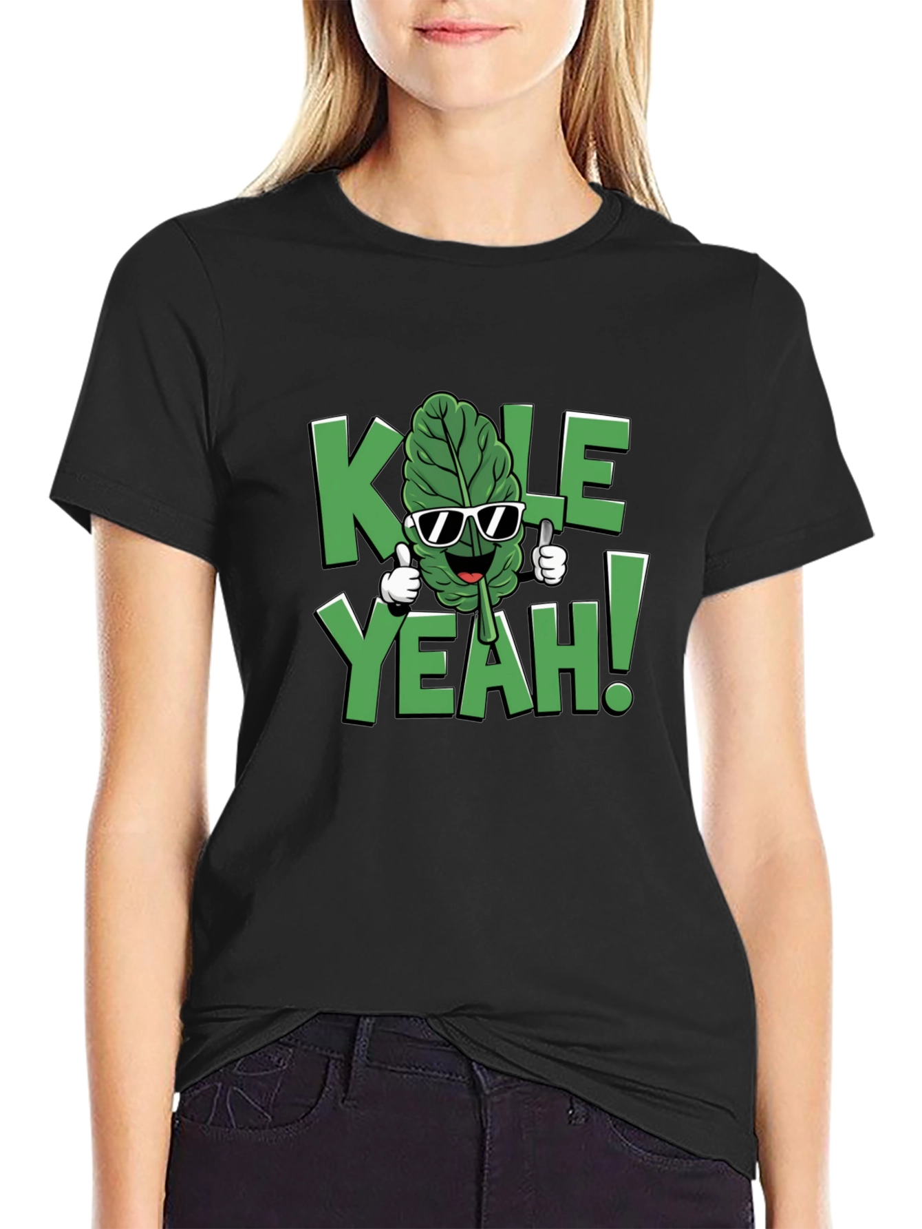 Black KALE YEAH! Graphic T-Shirt - Funny Vegan Tee view 2