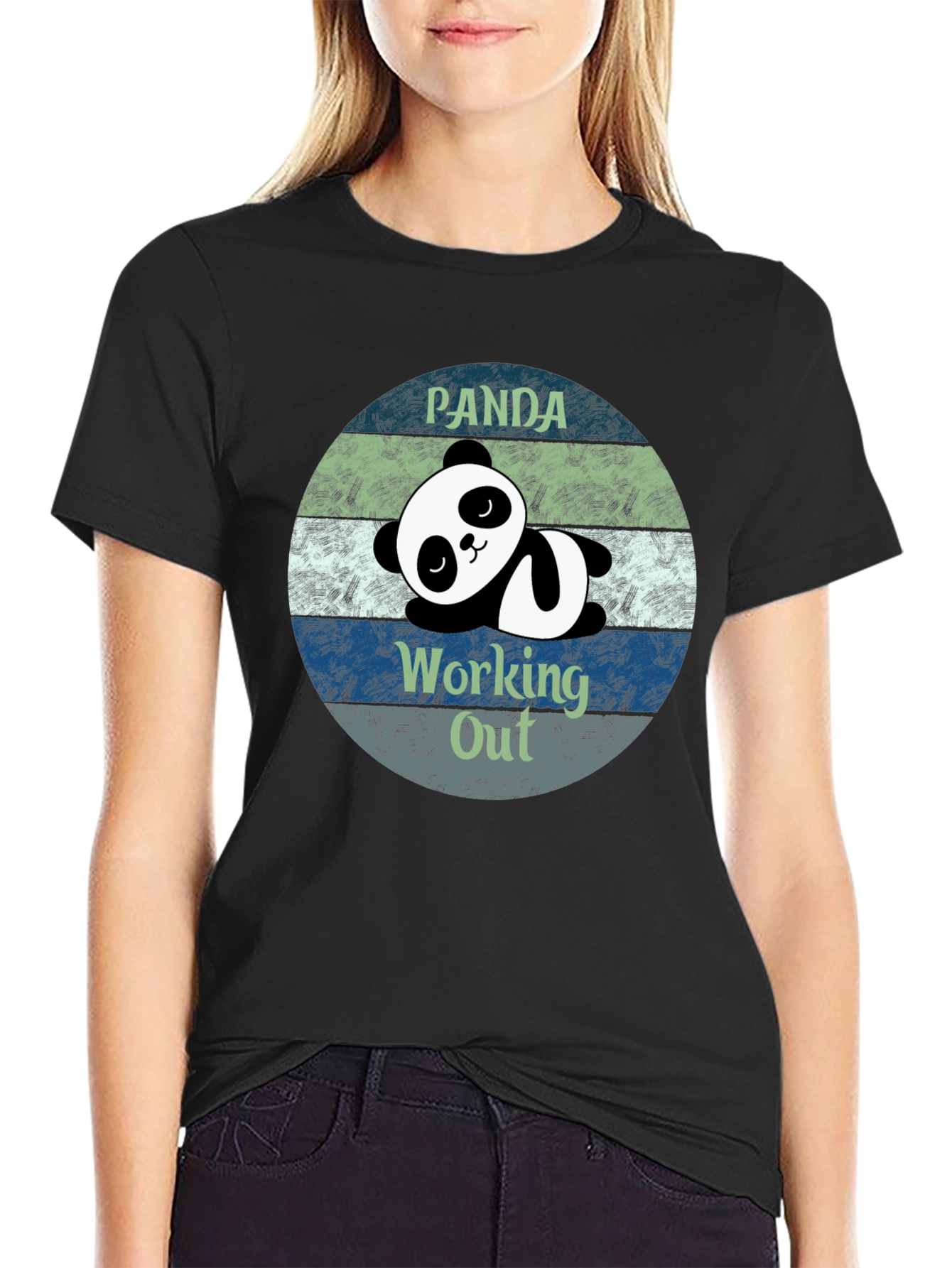 Black Panda Working Out Funny T-Shirt view 2