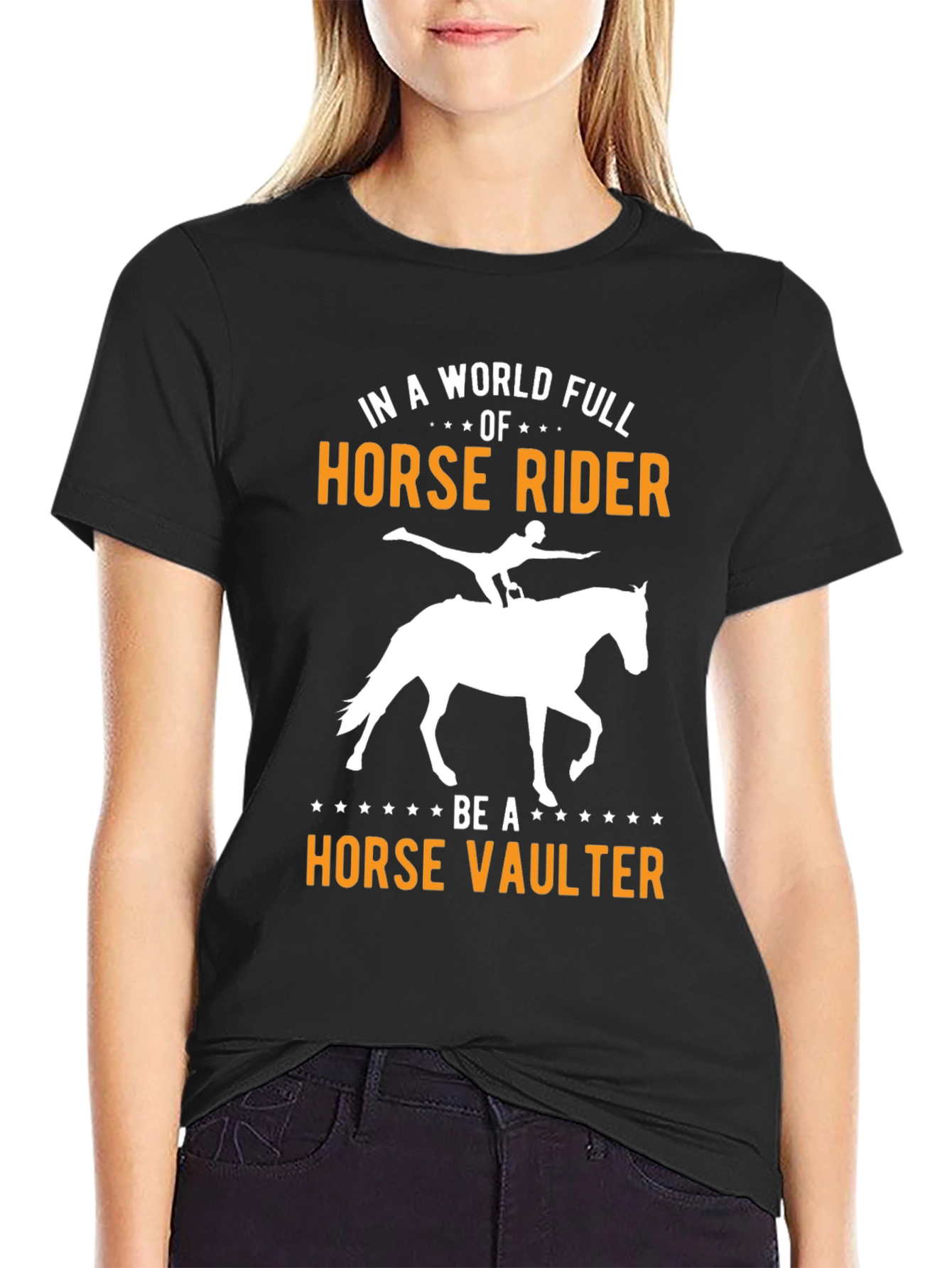 Black Horse Rider vs Horse Vaulter Graphic T-Shirt view 2