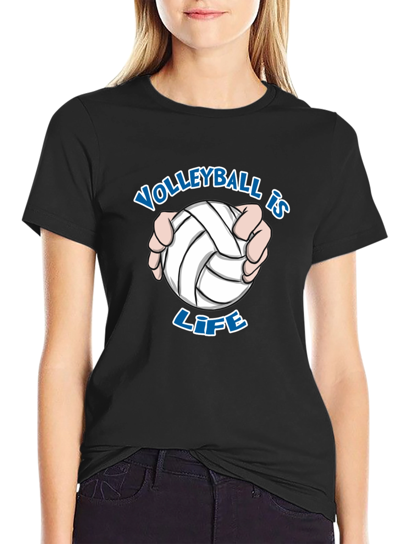Black Volleyball is Life T-Shirt - Black Cotton Tee view 2