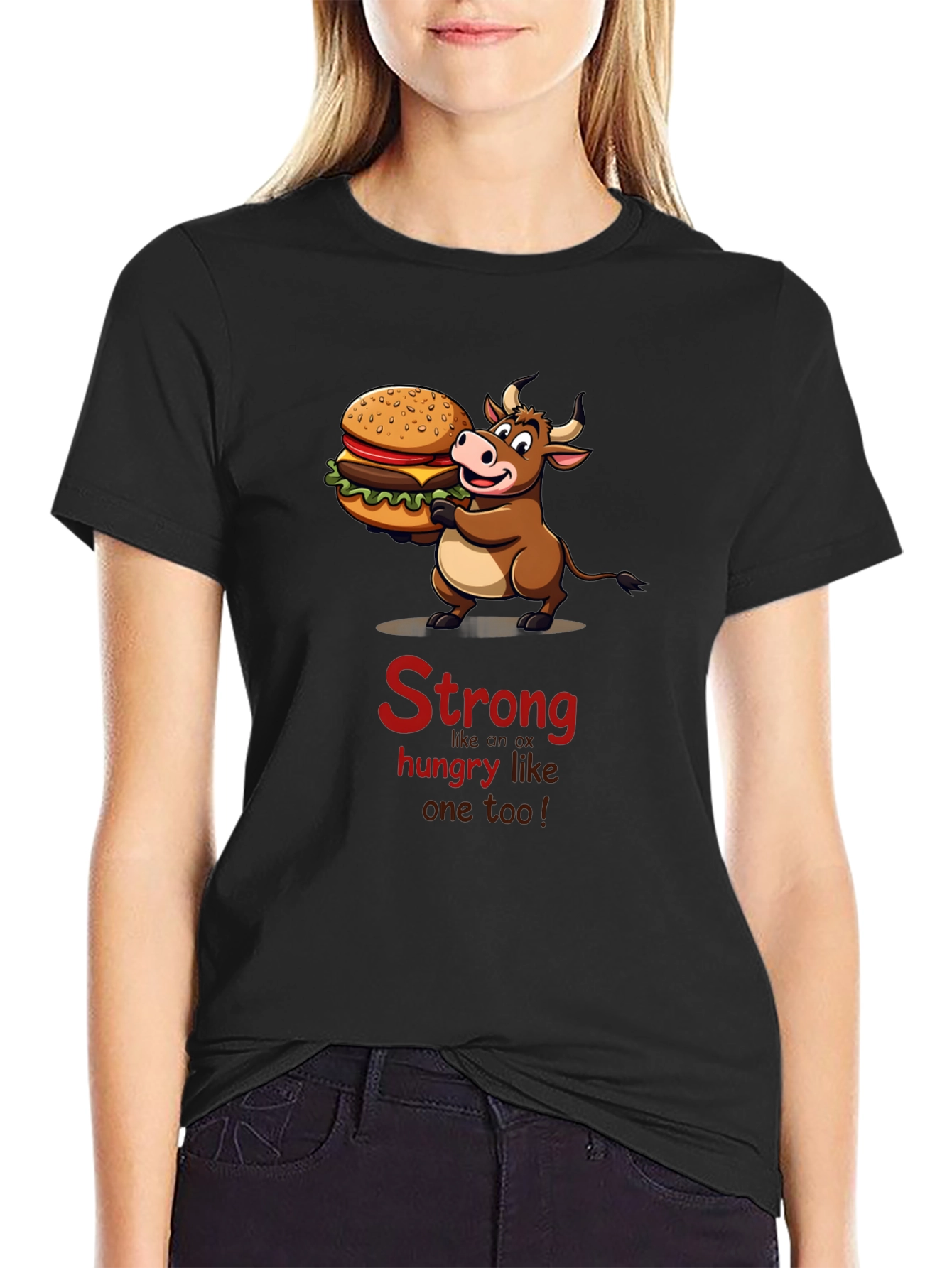 Black Strong Hungry Bull Burger T-Shirt view 2