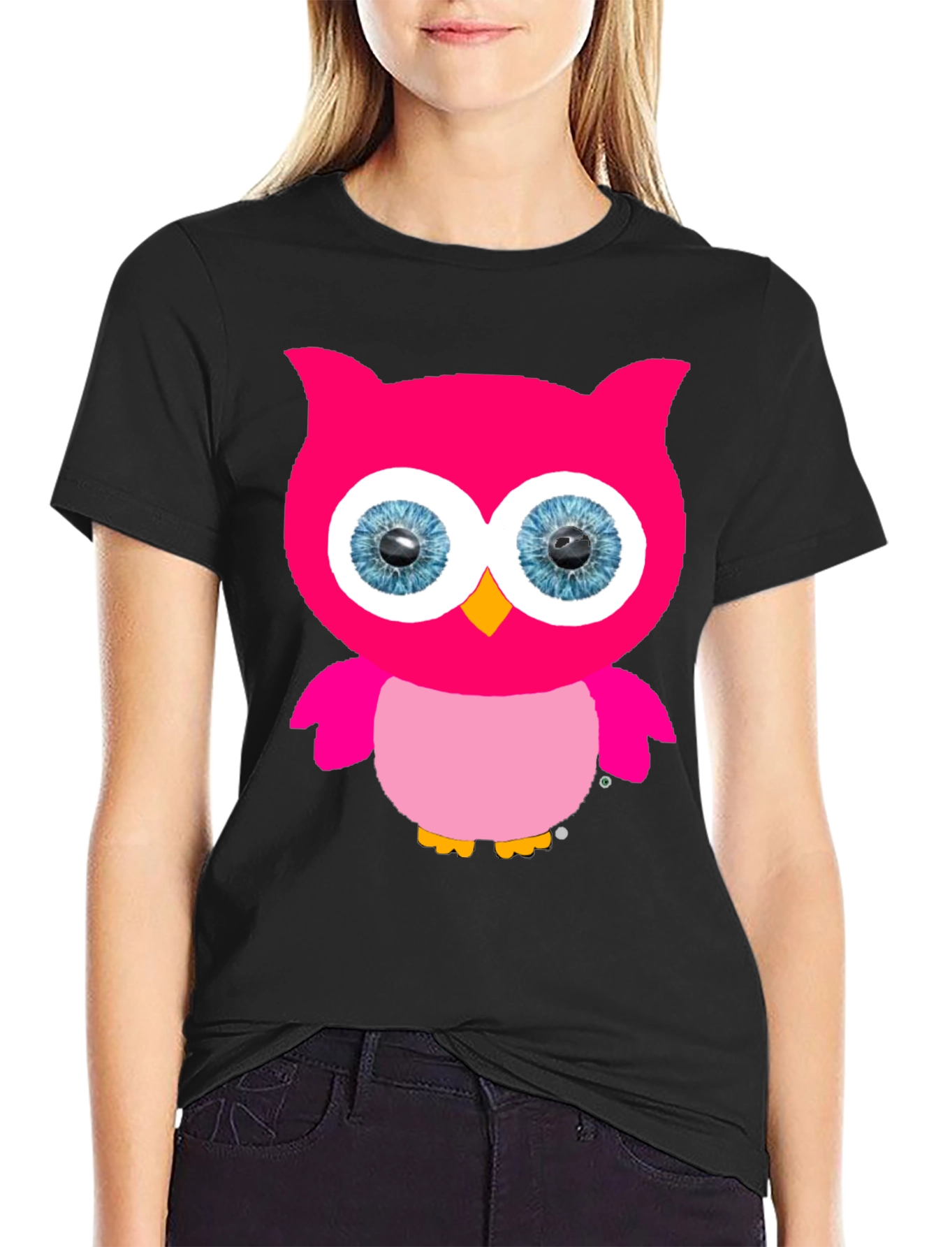 Black Owl Graphic Print Crew Neck T-Shirt view 2
