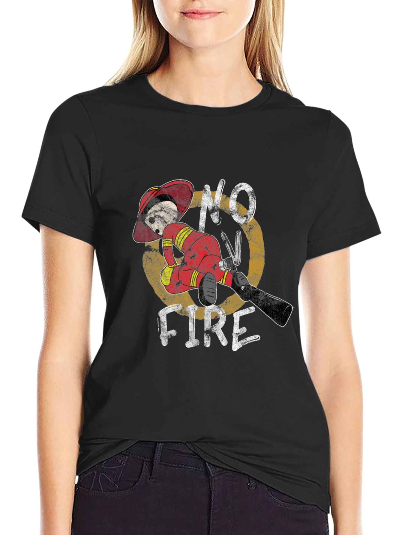 Black No Fire Graphic Tee - Firefighter Humor T-Shirt view 2