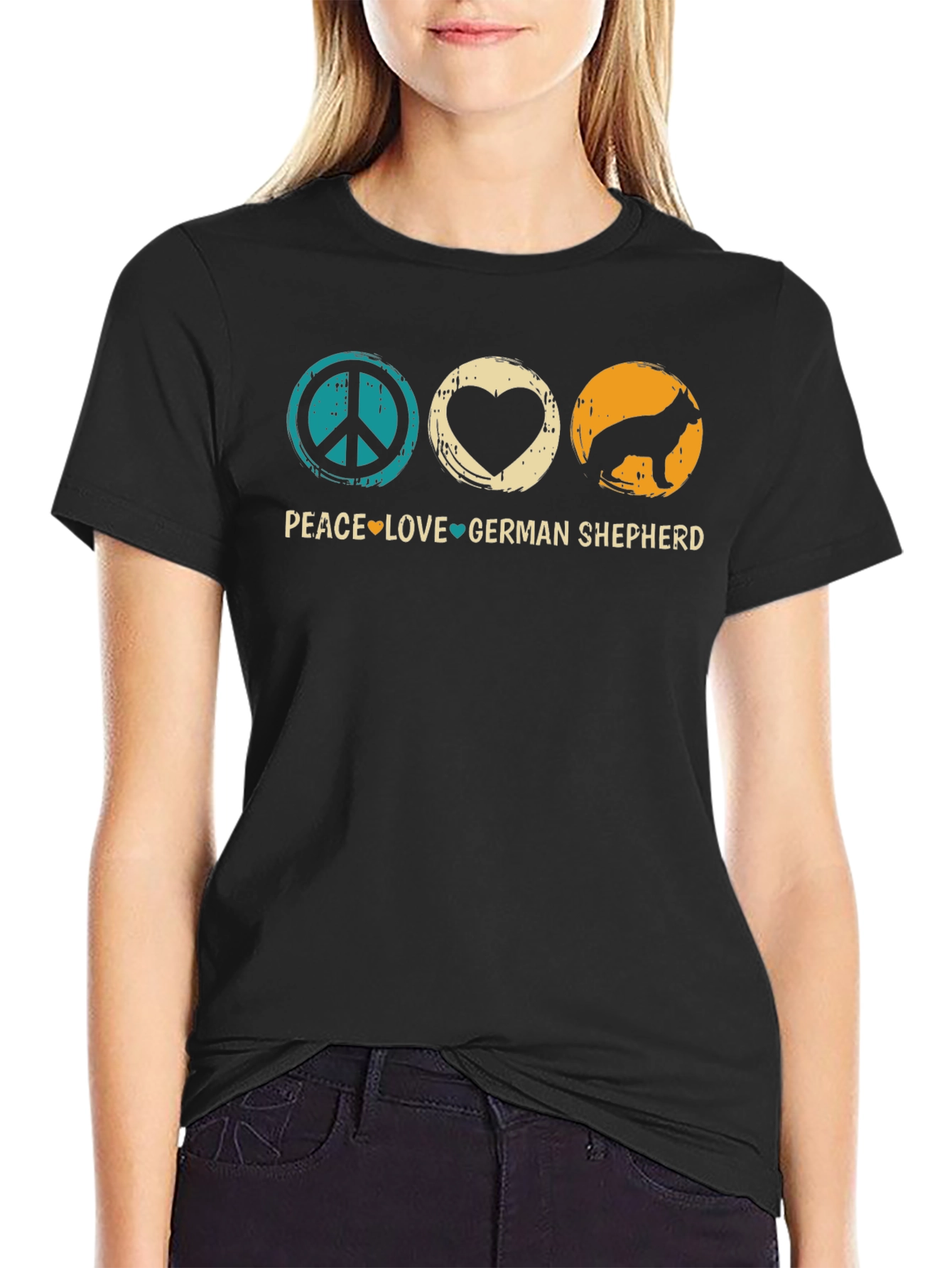 Black Peace Love German Shepherd T-Shirt view 2