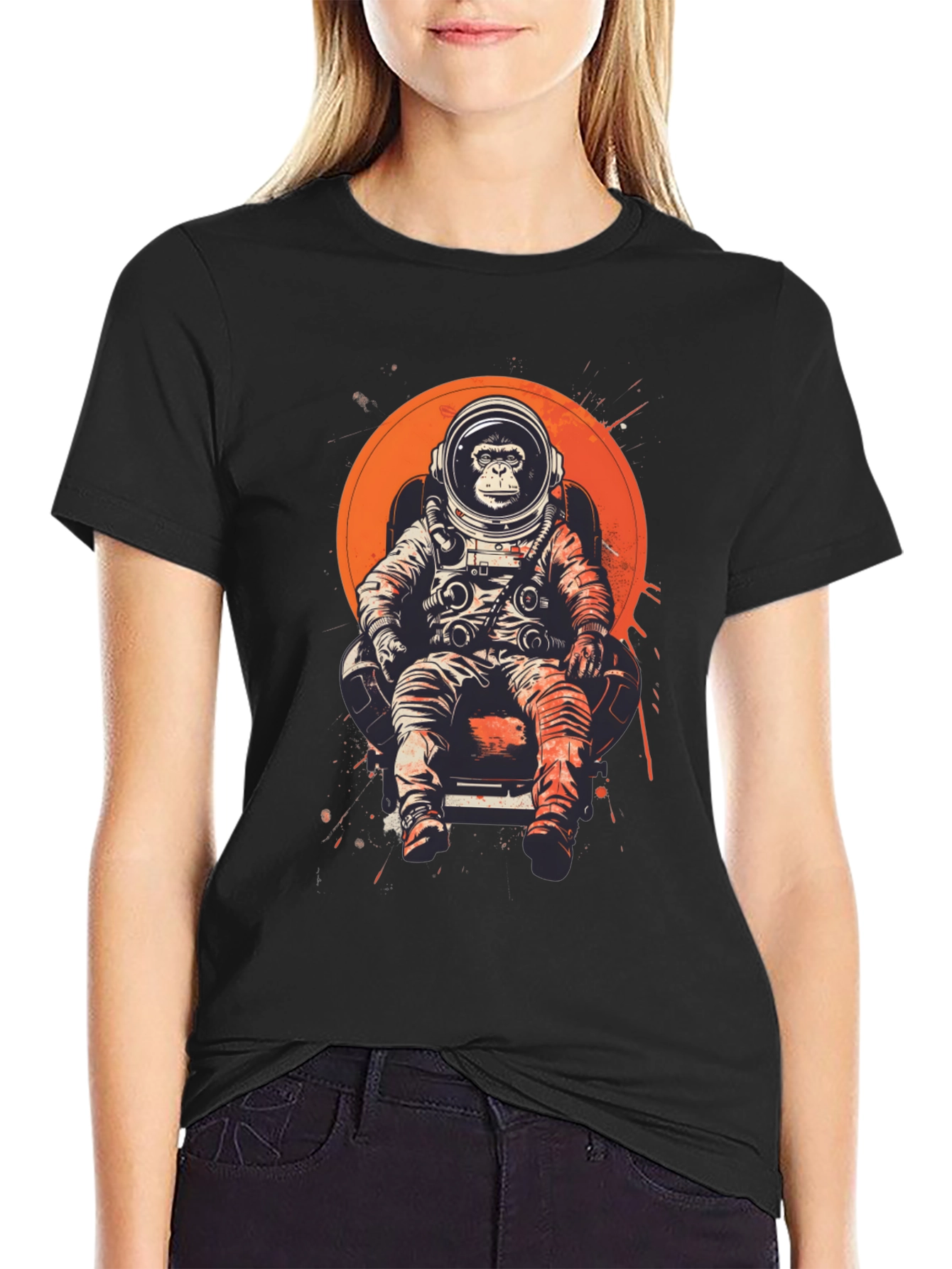 Black Astronaut Monkey T-Shirt - Space Chimpanzee Tee view 2
