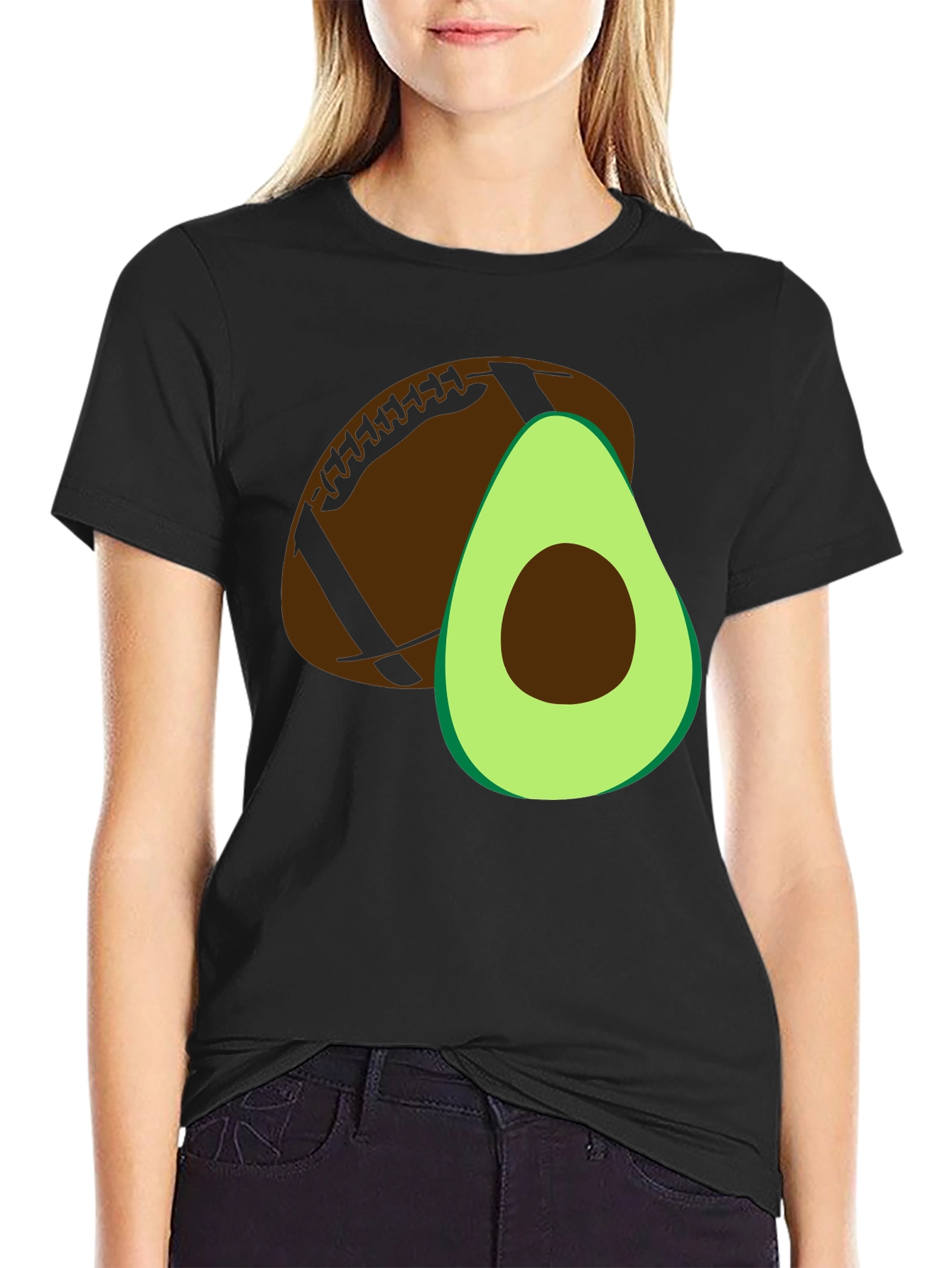 Black Avocado Football Graphic Tee - Casual Mens T-Shirt view 2