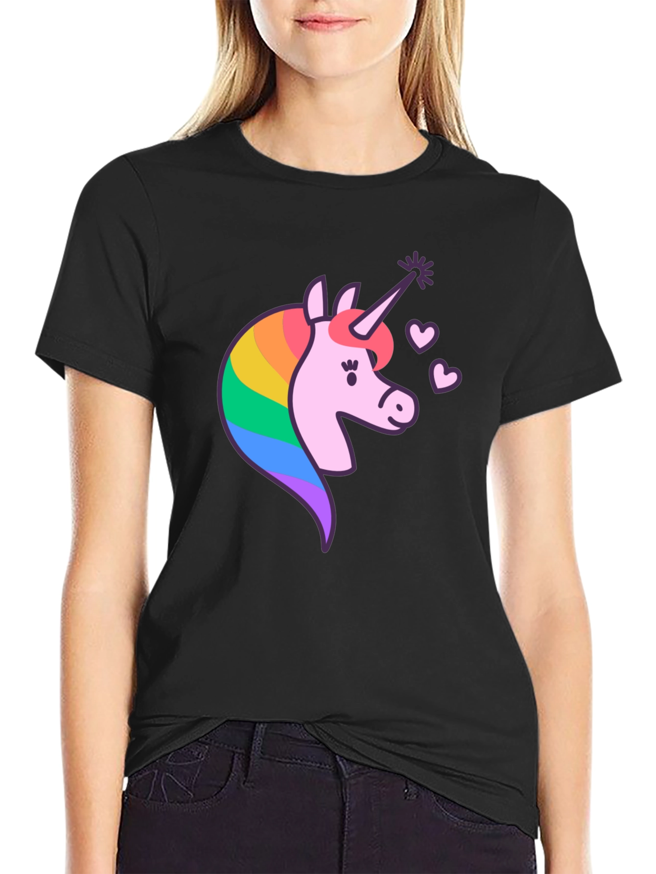 Black Unicorn Graphic T-Shirt - Magical Rainbow Design view 2
