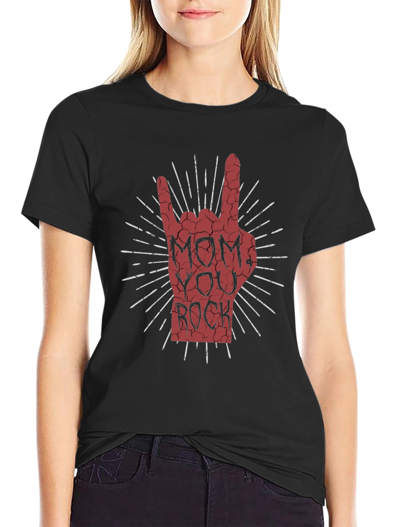 Black Mom You Rock Graphic T-Shirt - Black Crew Neck Tee view 2
