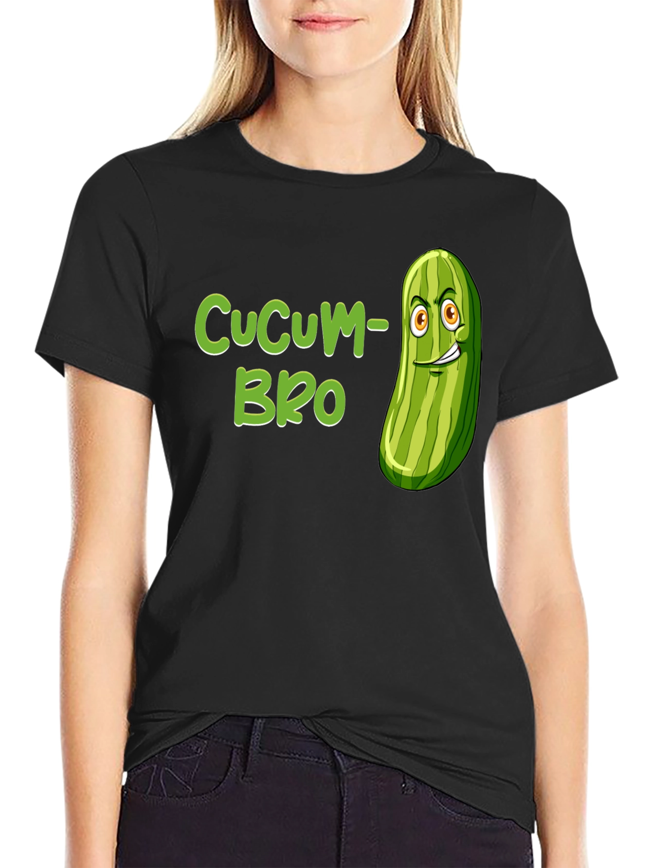 Black CuCUM-BRO Graphic Tee - Funny Cucumber Pun T-Shirt view 2