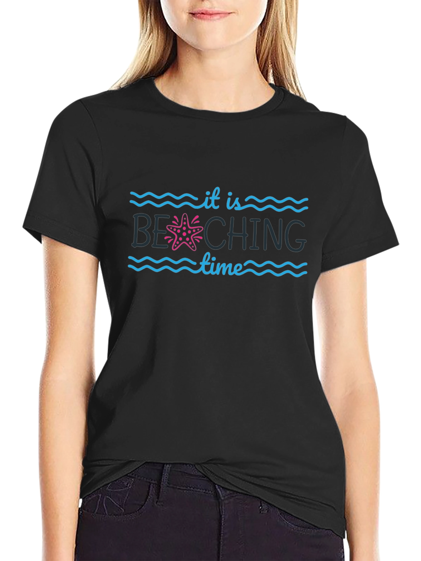 Black Beach Time Black T-Shirt with Starfish Design view 2