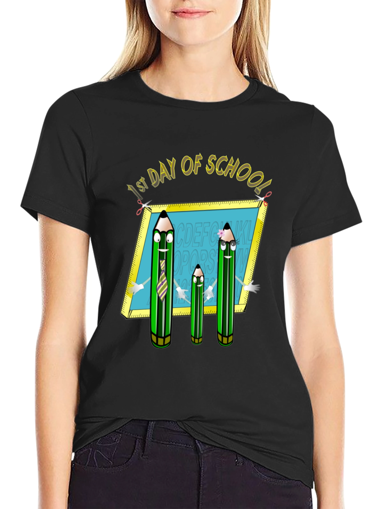 Black First Day of School T-Shirt: Animated Pencils view 2