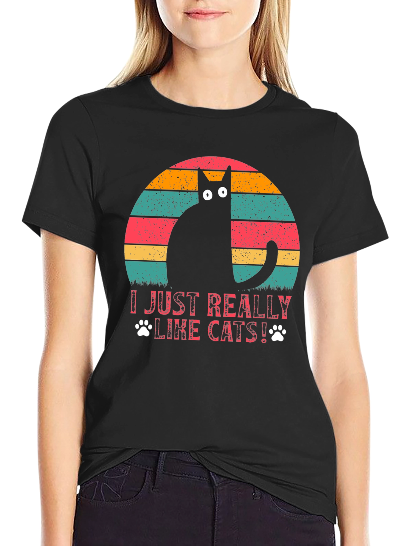 Black I Just Really Like Cats! T-Shirt view 2