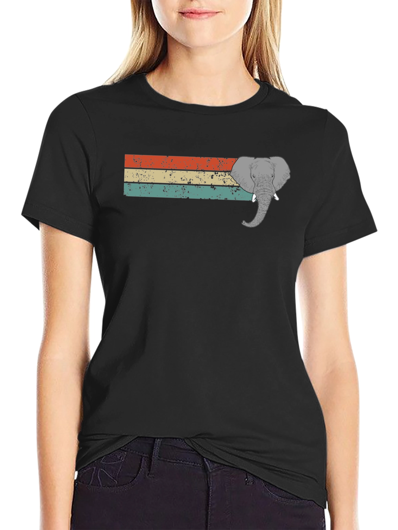 Black Retro Elephant Graphic T-Shirt - Unisex Style view 2