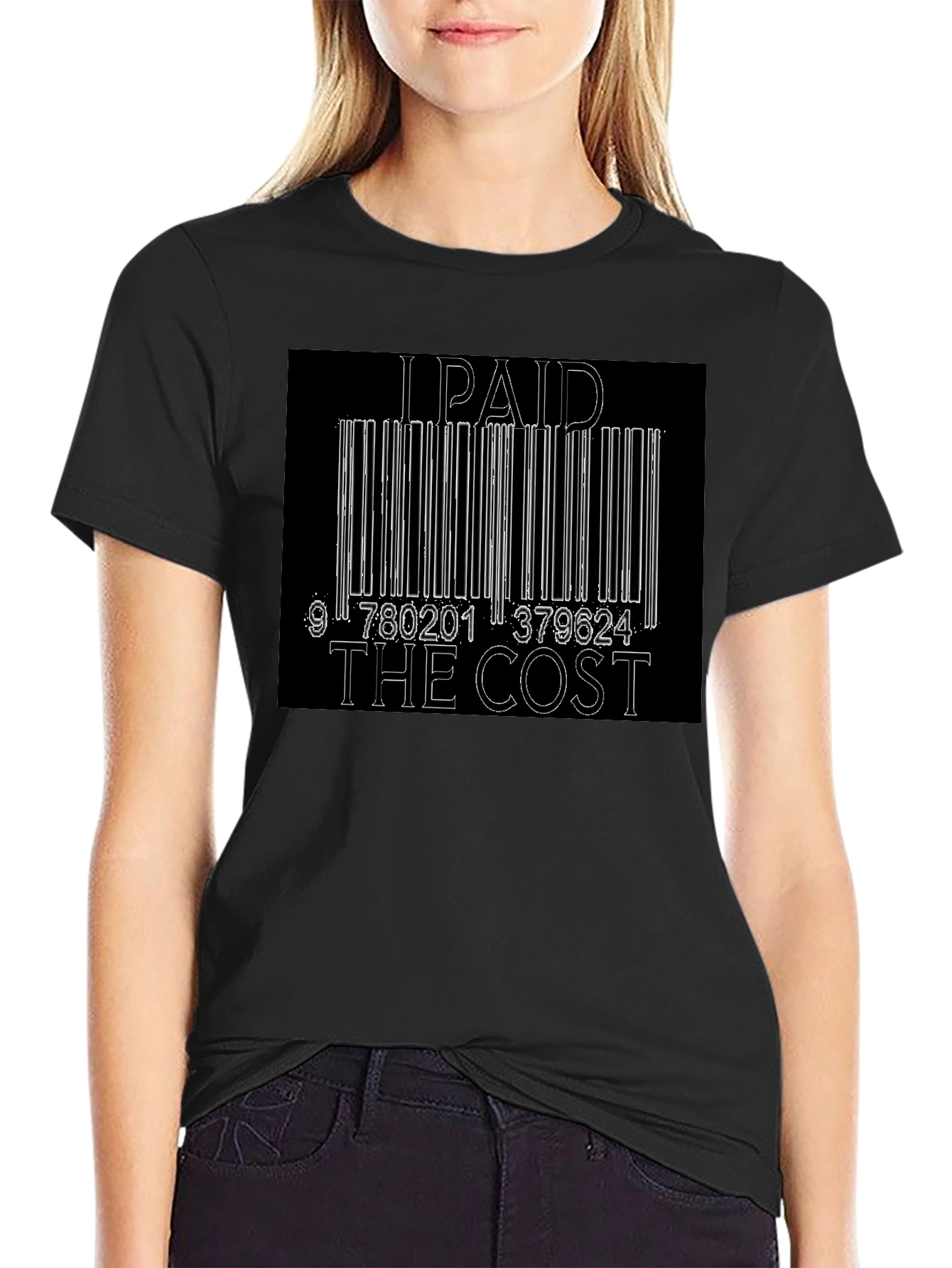 Black I Paid The Cost Barcode Graphic Black T-Shirt view 2