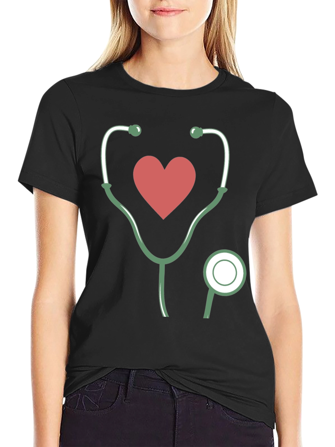 Black Heartbeat Stethoscope Graphic Tee view 2