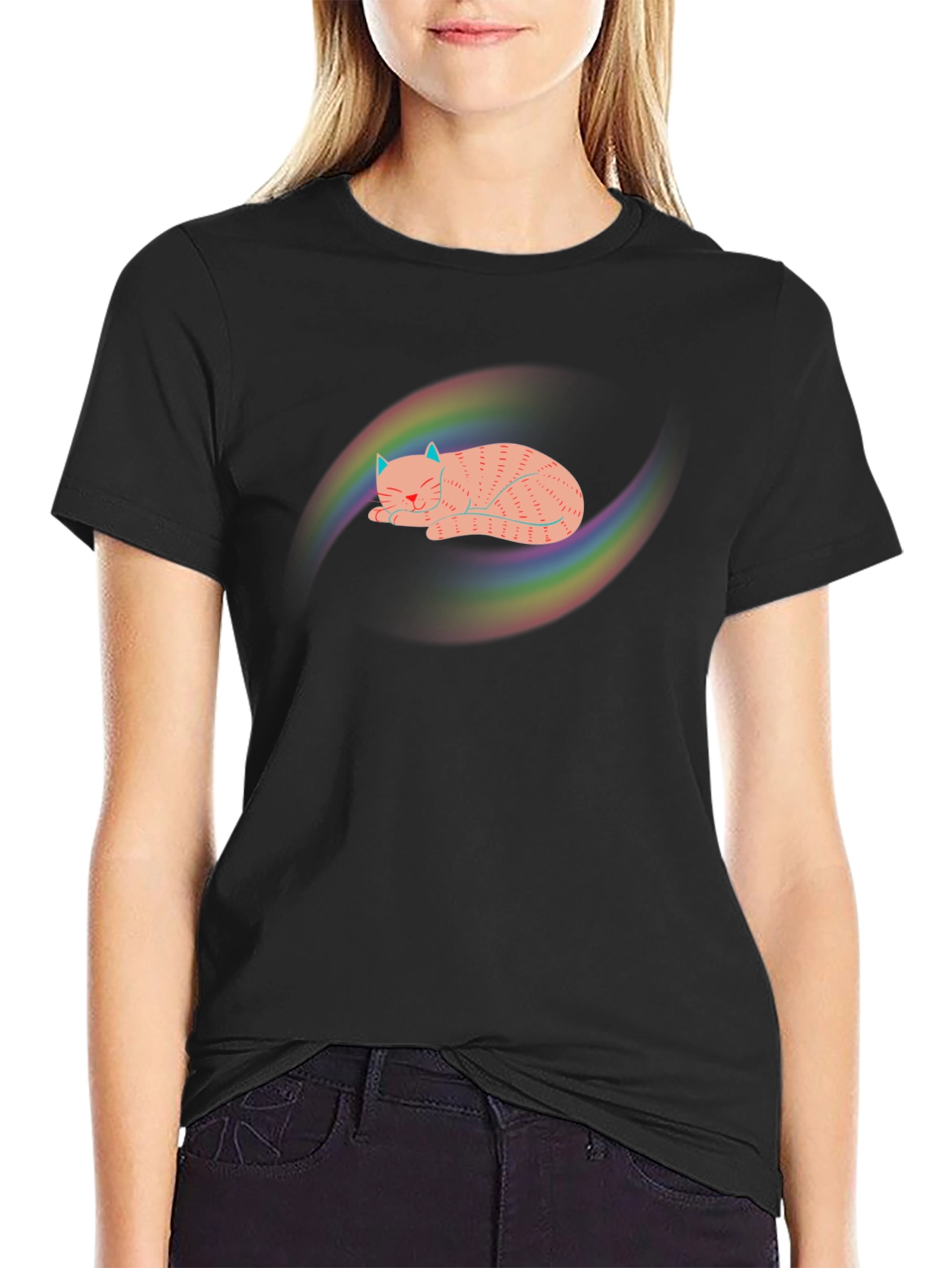 Black Rainbow Cat Graphic T-Shirt - Black view 2