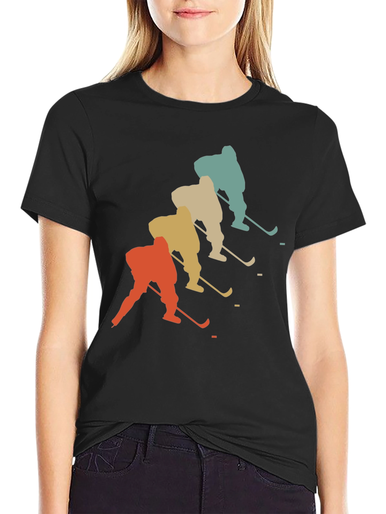 Black Vintage Hockey Player Graphic T-Shirt view 2