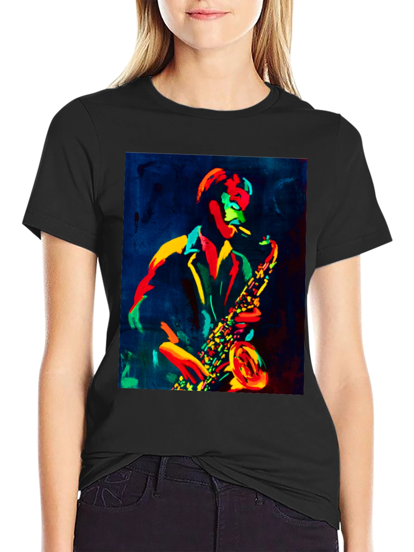 Black Jazz Saxophone Graphic Tee - Cool Music T-Shirt view 2