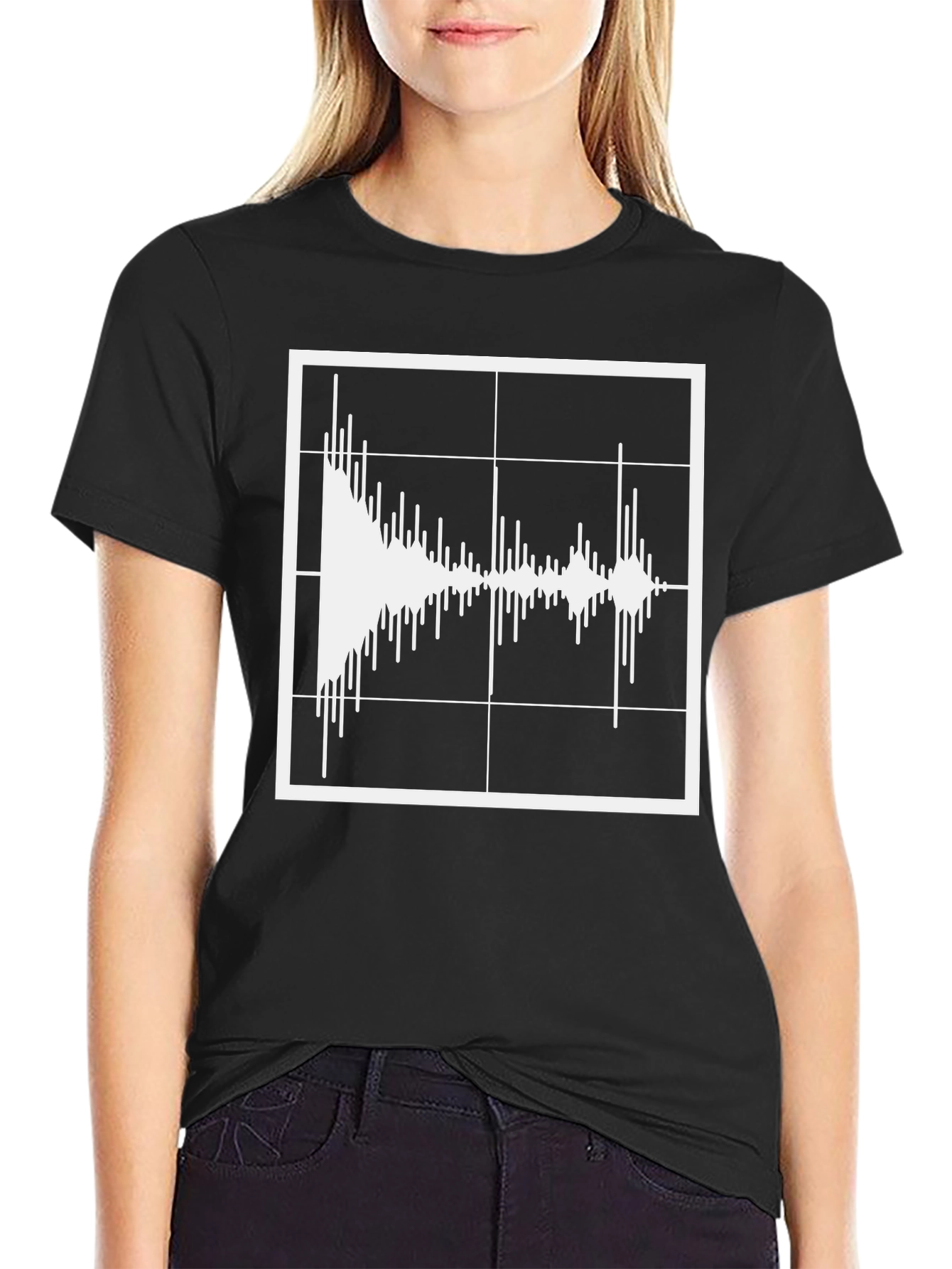 Black Sound Wave Graphic Tee - Modern Black T-Shirt view 2