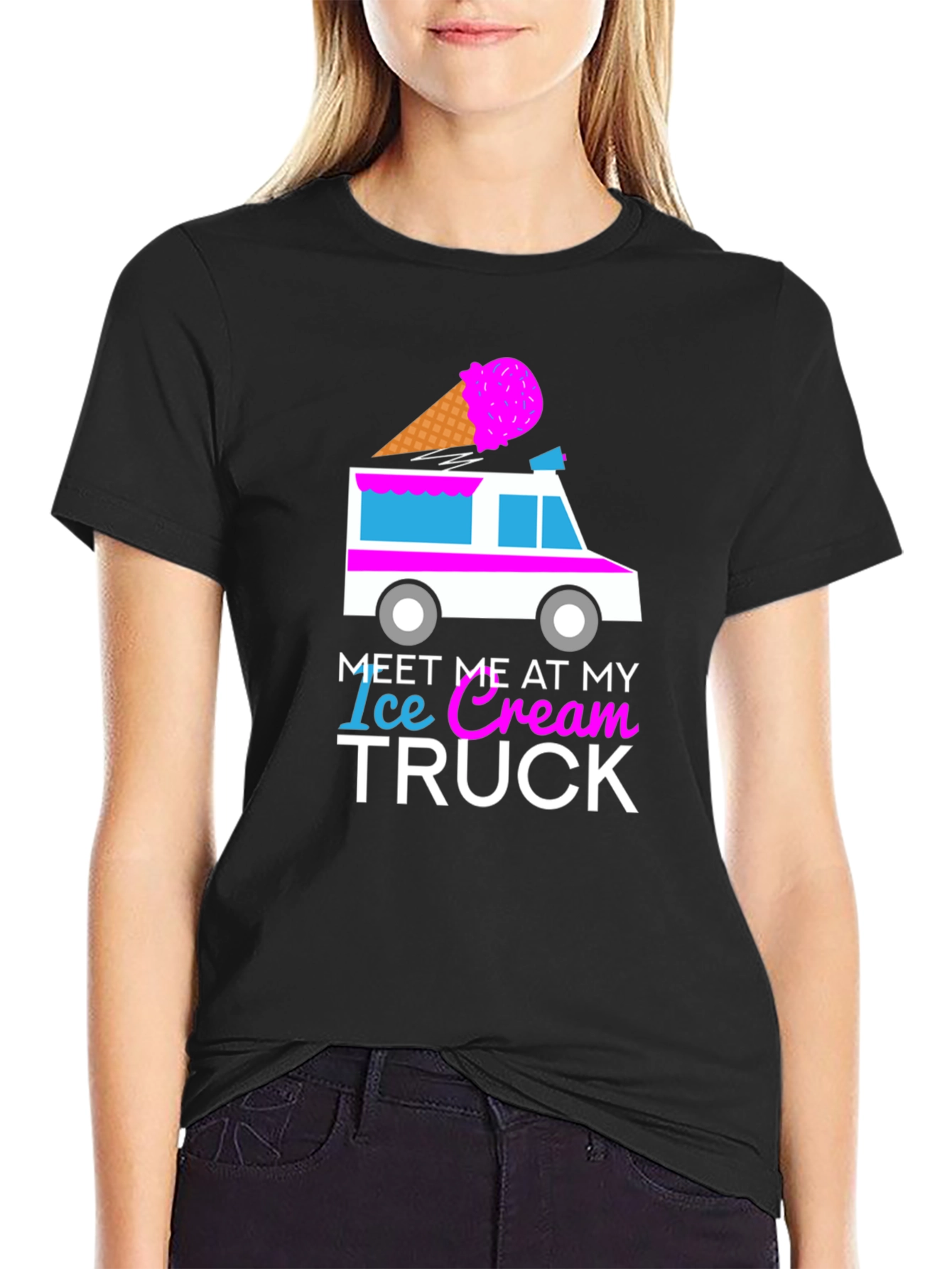 Black Meet Me At My Ice Cream Truck T-Shirt Fun Design view 2