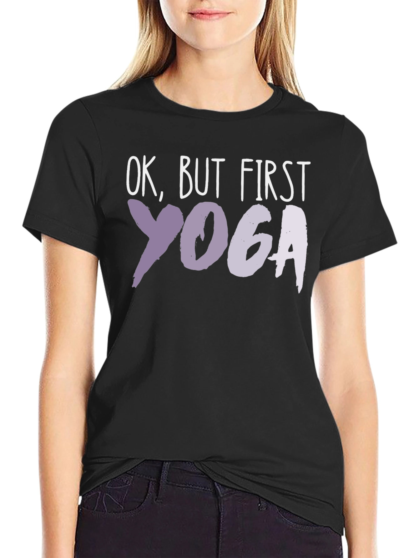 Black Ok, But First Yoga Black T-Shirt view 2