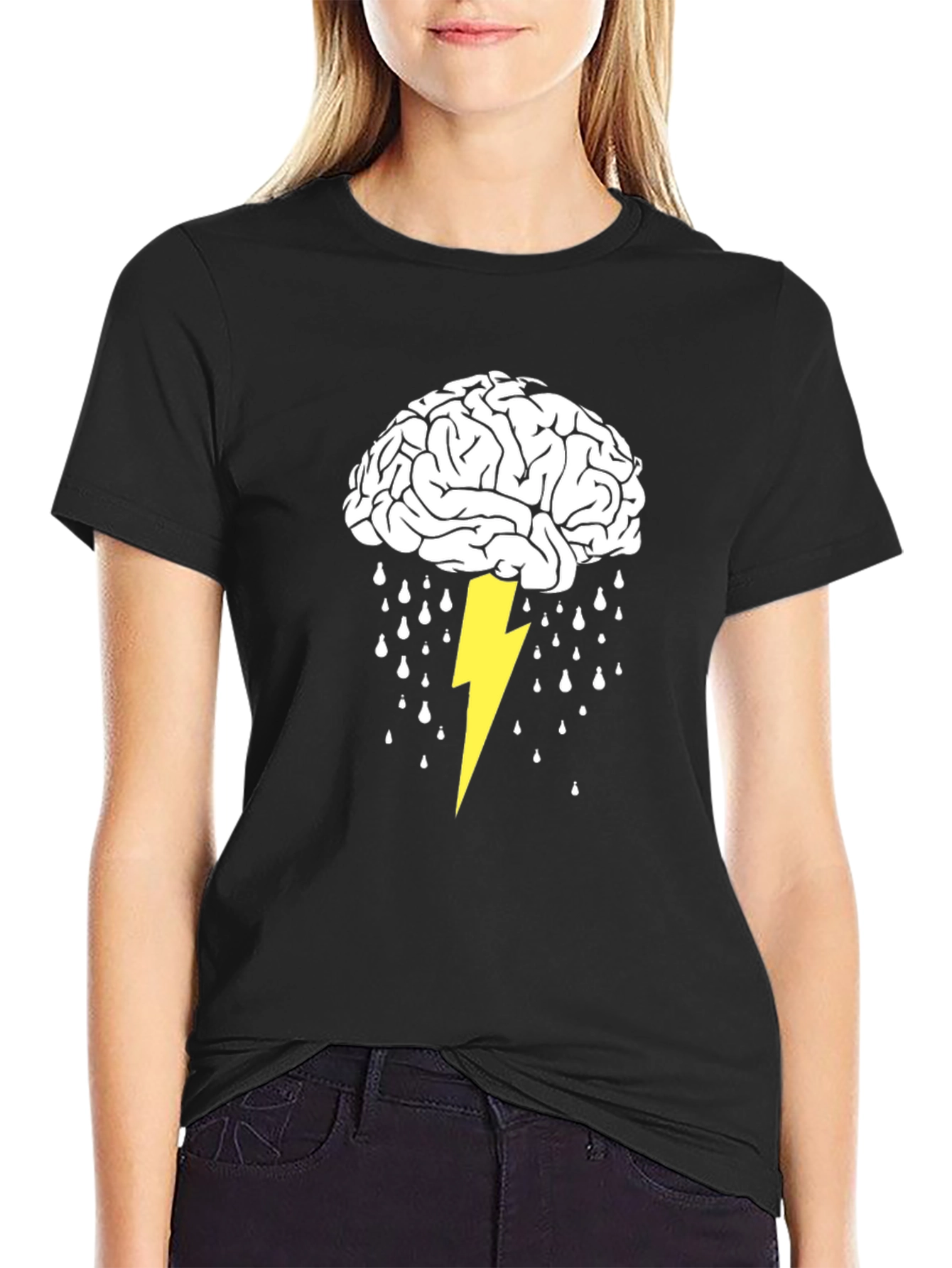Black Brainstorm T-Shirt: Lightning Strikes Idea Graphic Tee view 2