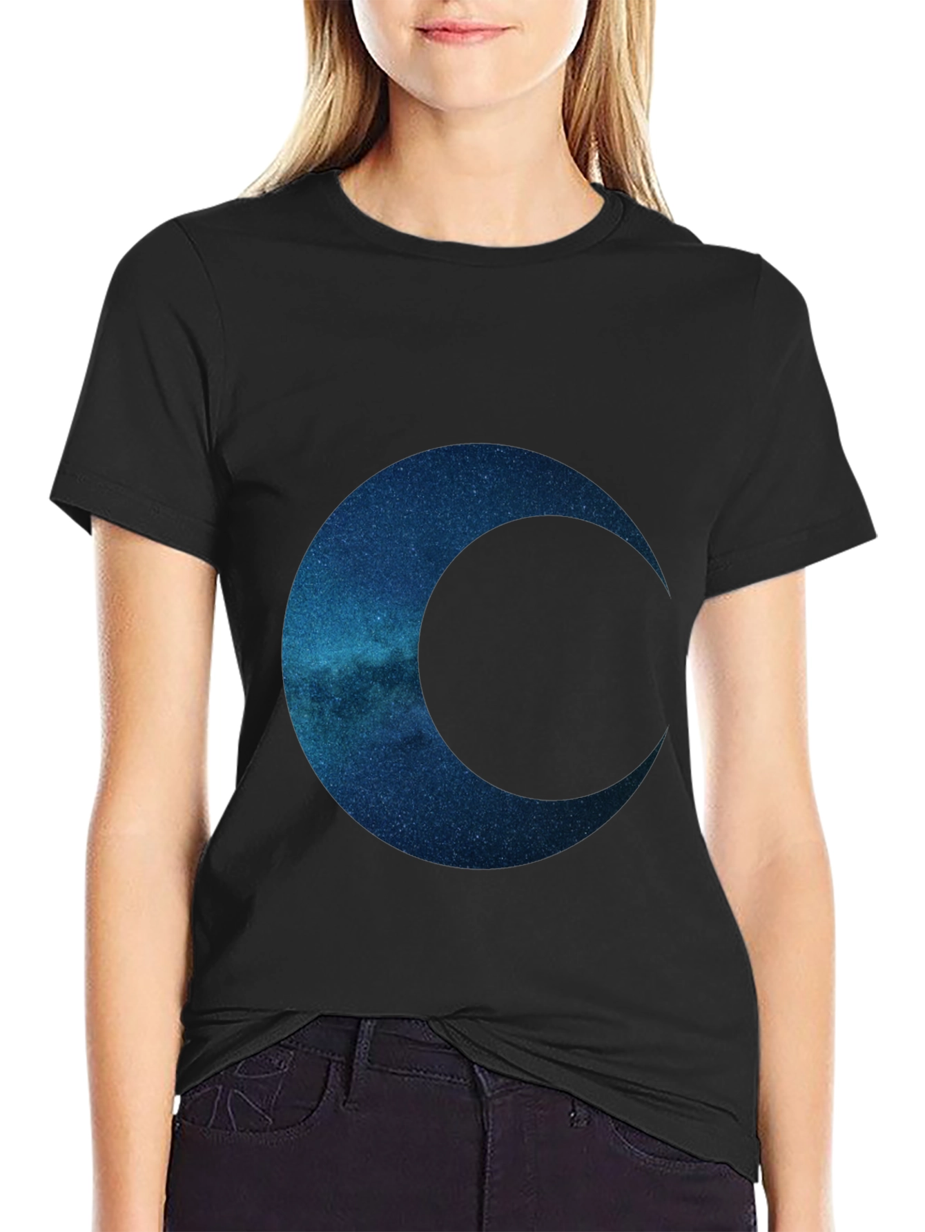 Black Celestial Crescent Graphic Tee - Premium Comfort view 2