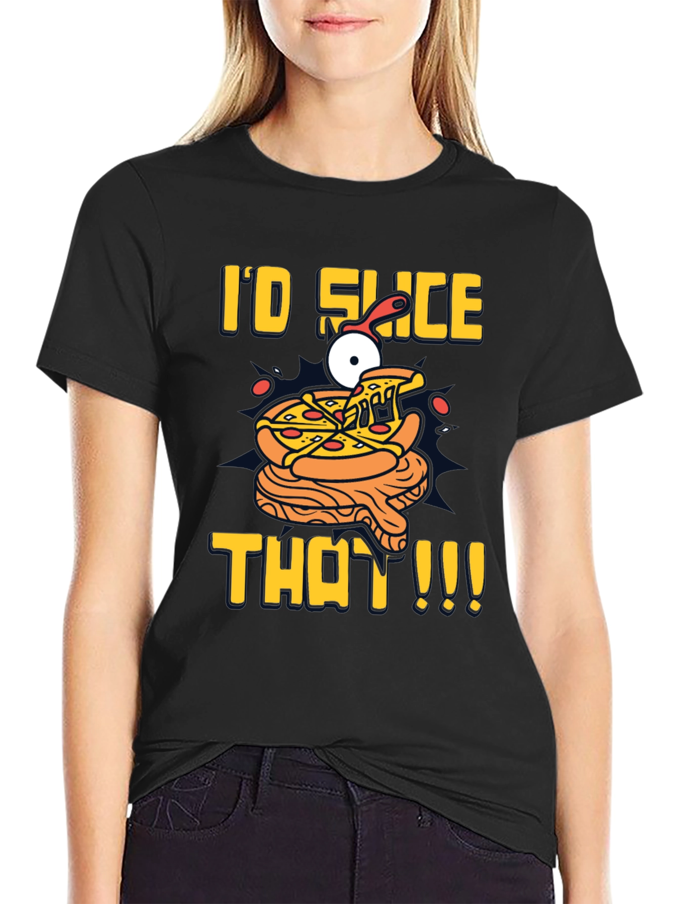 Black I'd Slice That Pizza T-Shirt | Fun Graphic Tee view 2