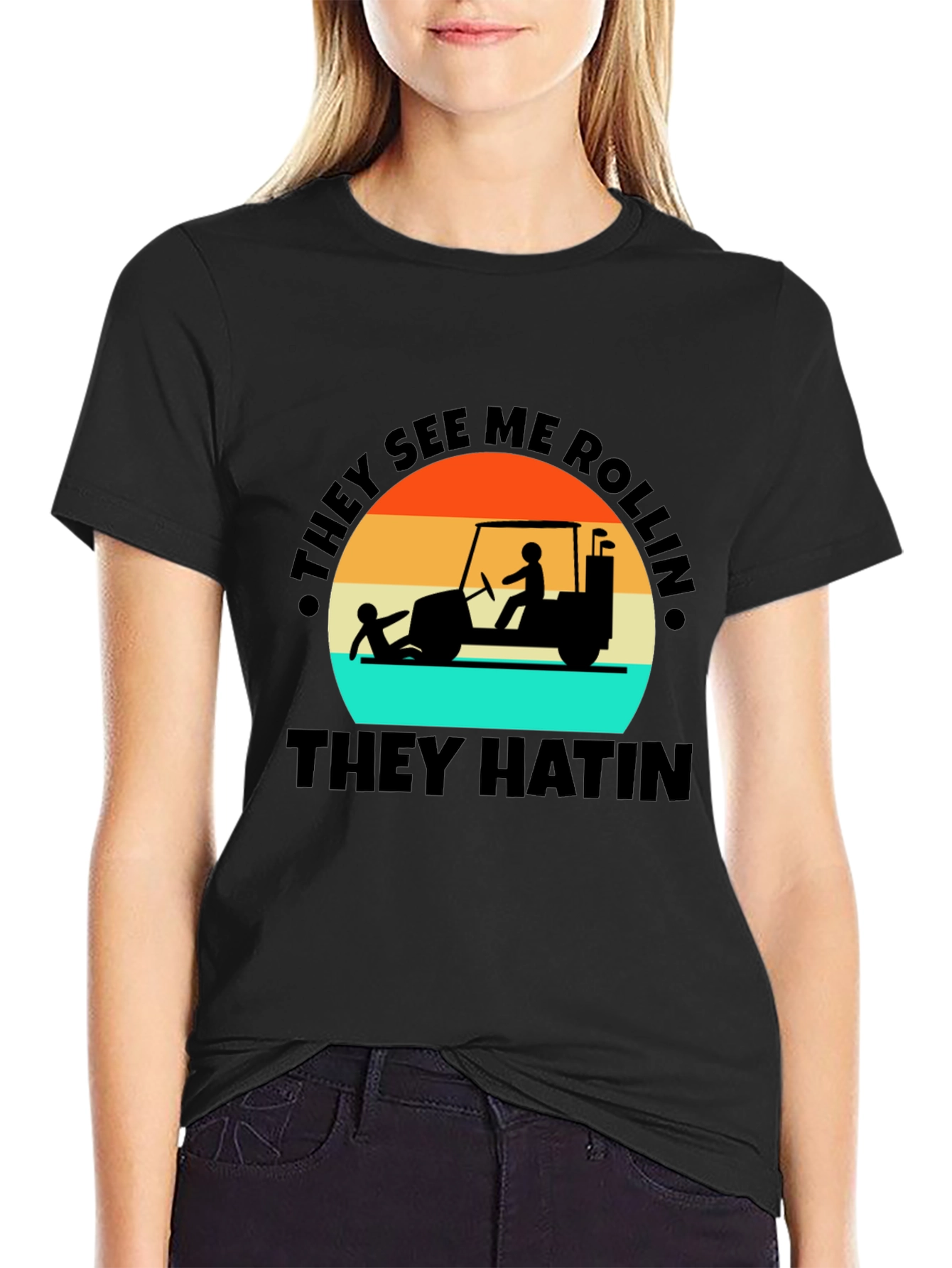 Black They See Me Rollin' Tee - Funny Golf Humor T-Shirt view 2