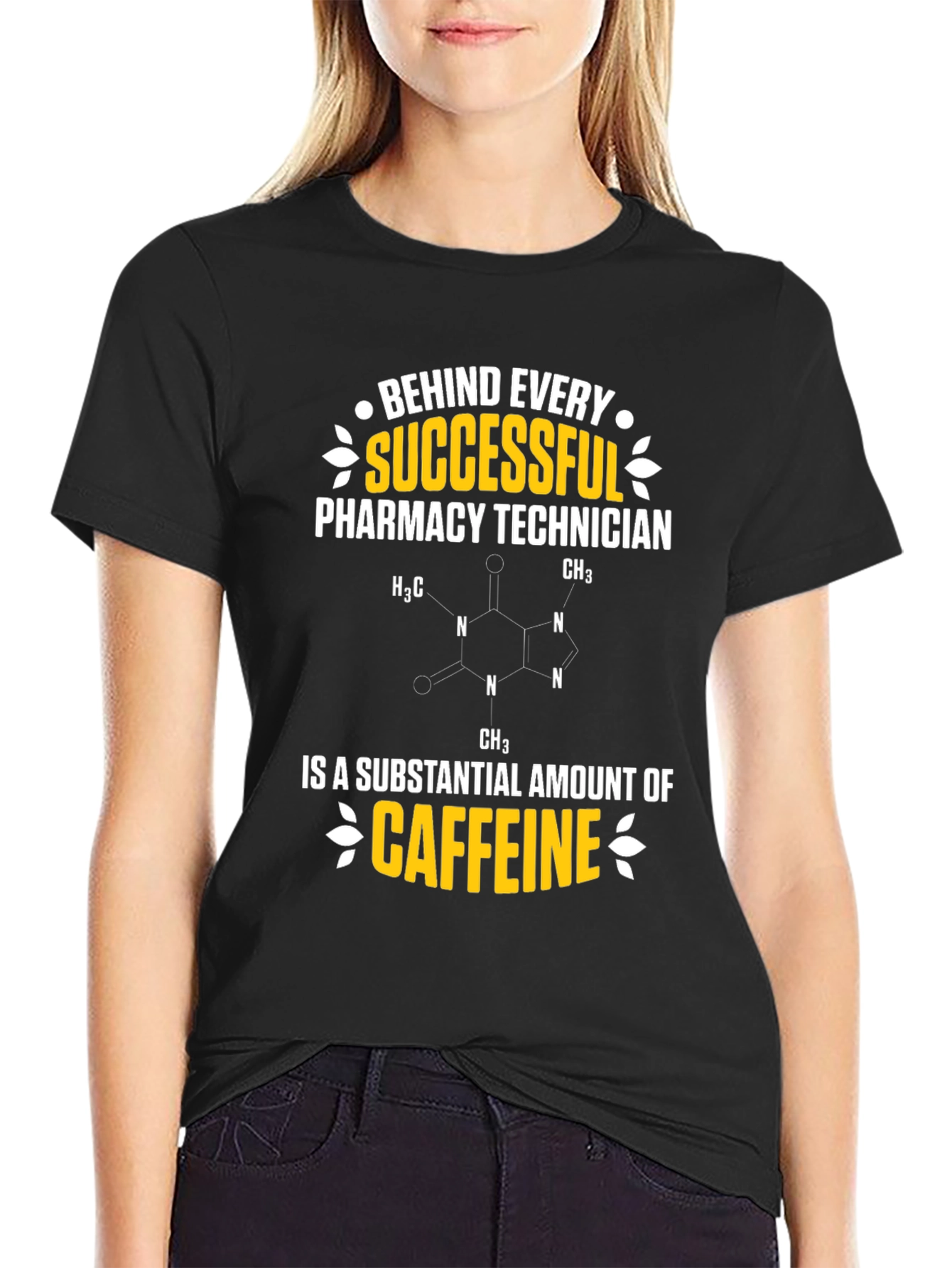 Black Pharmacy Technician Caffeine T-Shirt view 2