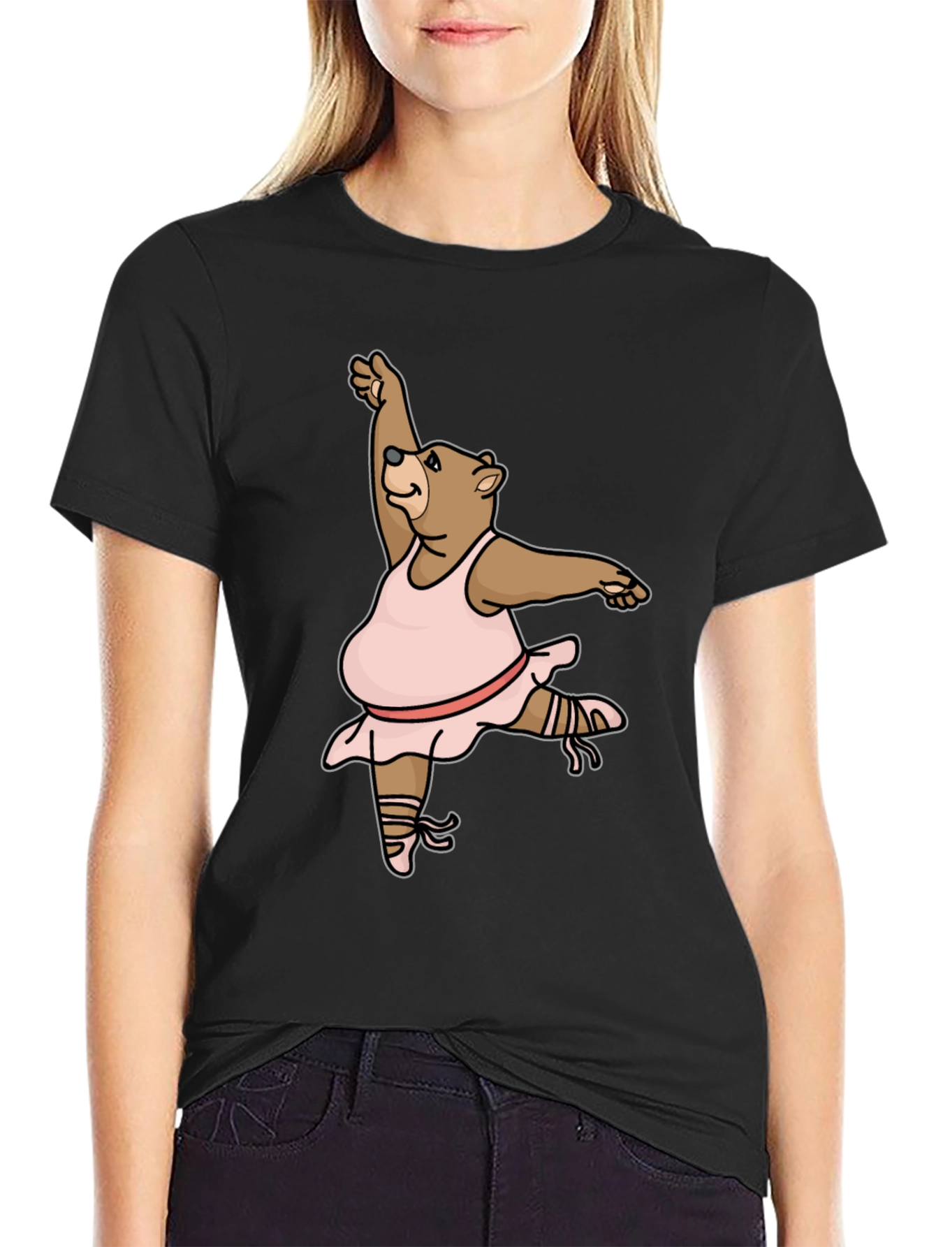 Black Dancing Bear T-Shirt - Black Cotton Tee view 2