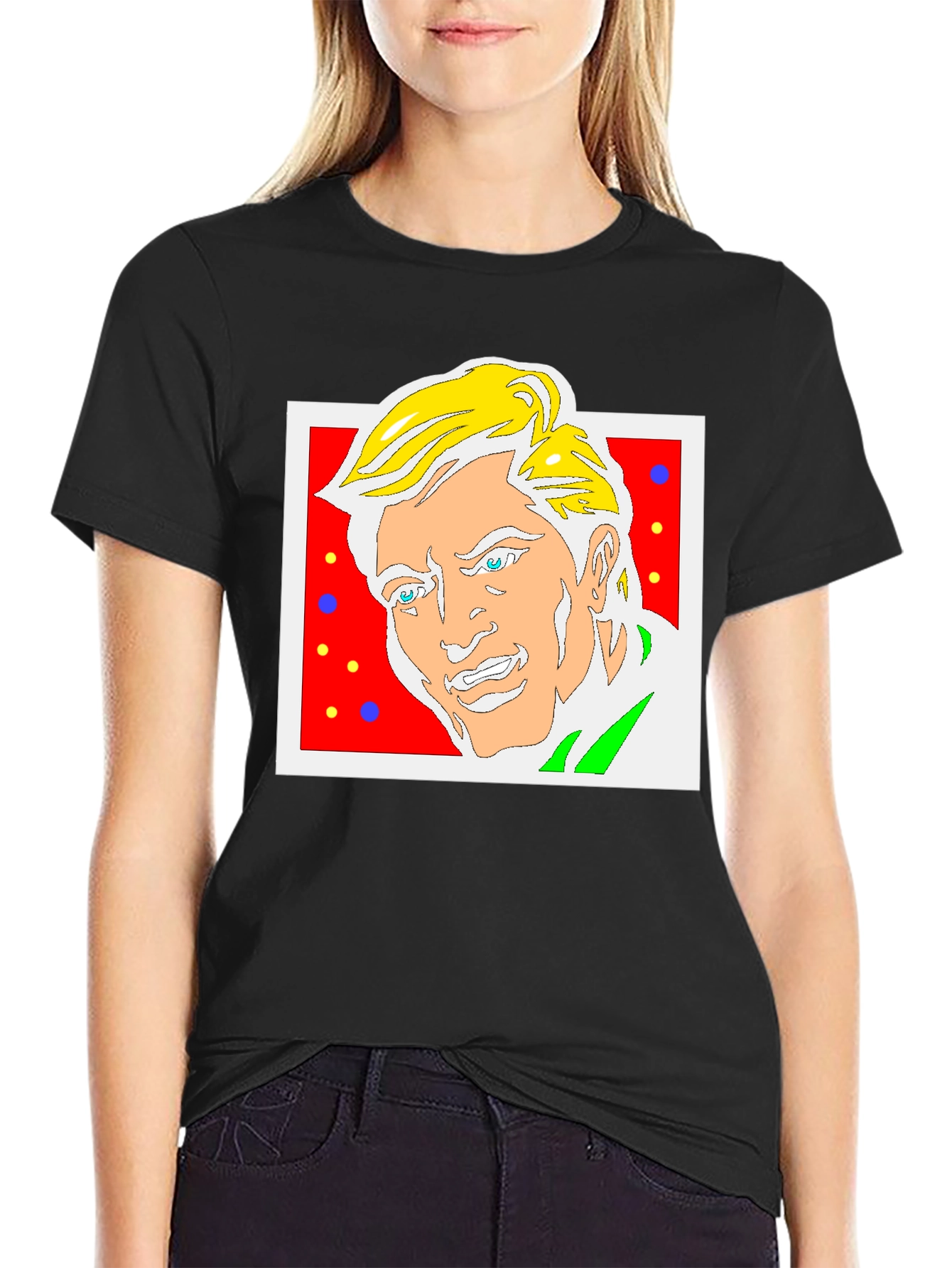 Black Funky Cartoon Portrait Graphic Tee view 2