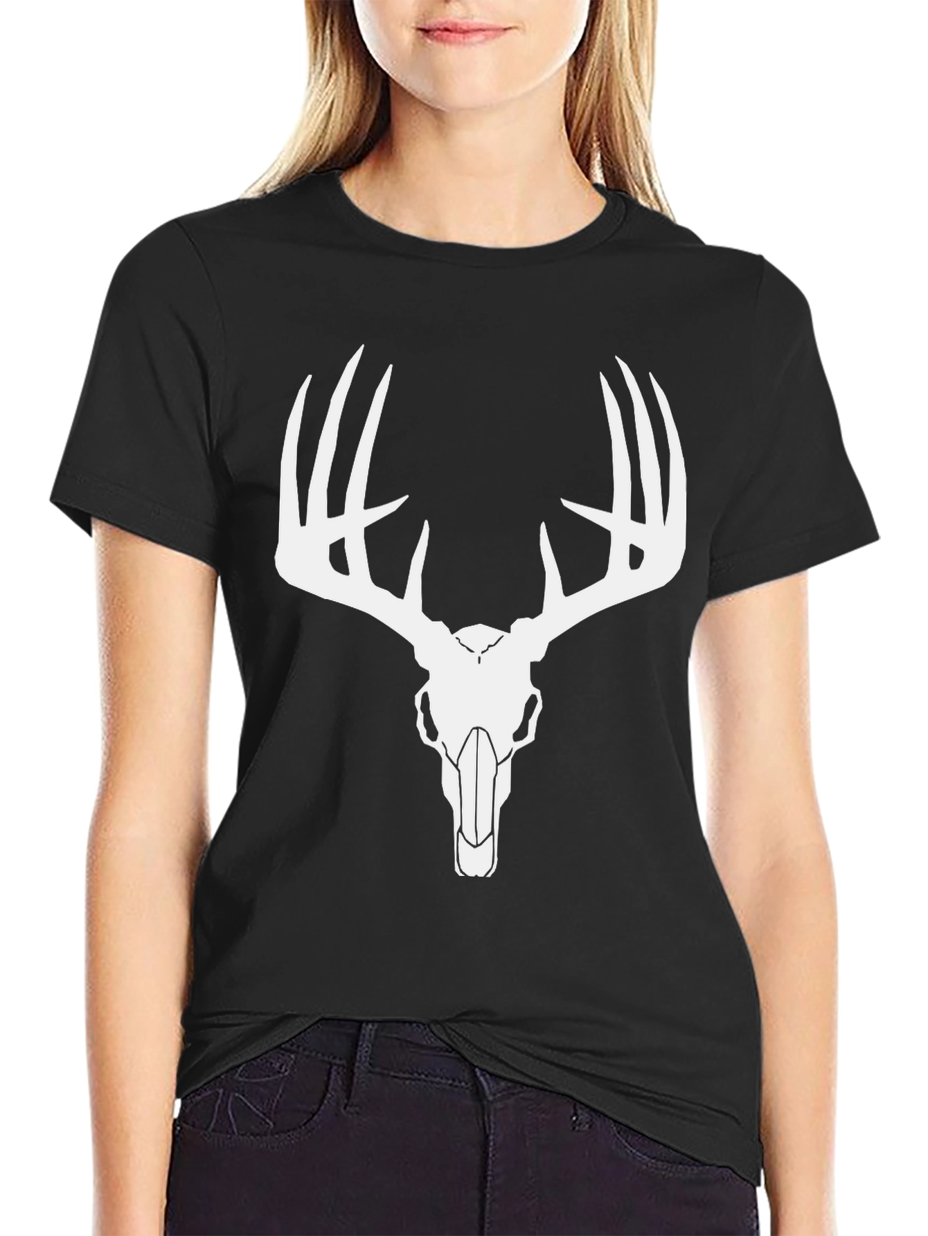 Black Men's Black Deer Skull Graphic T-Shirt view 2