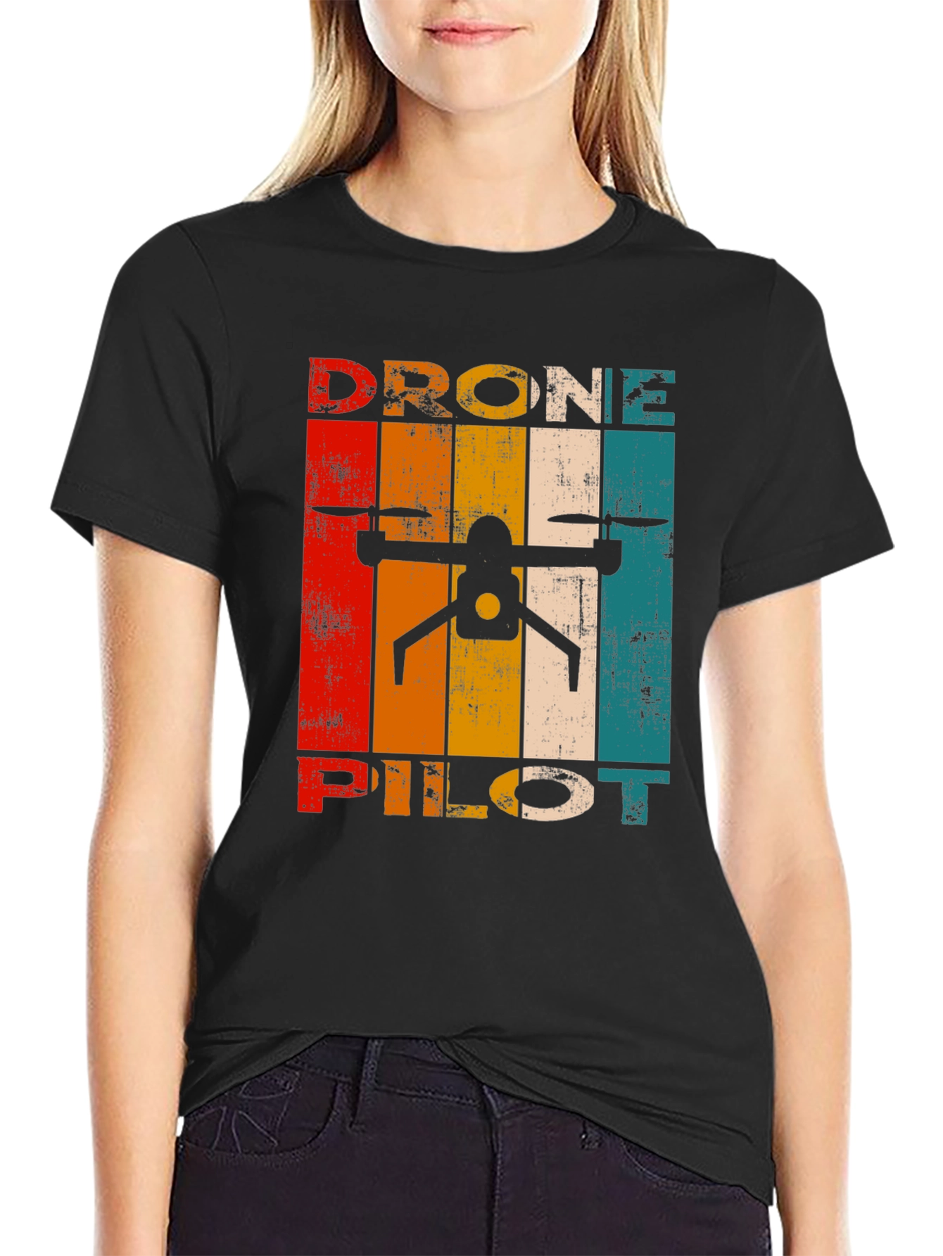 Black Drone Pilot Retro Graphic T-Shirt view 2