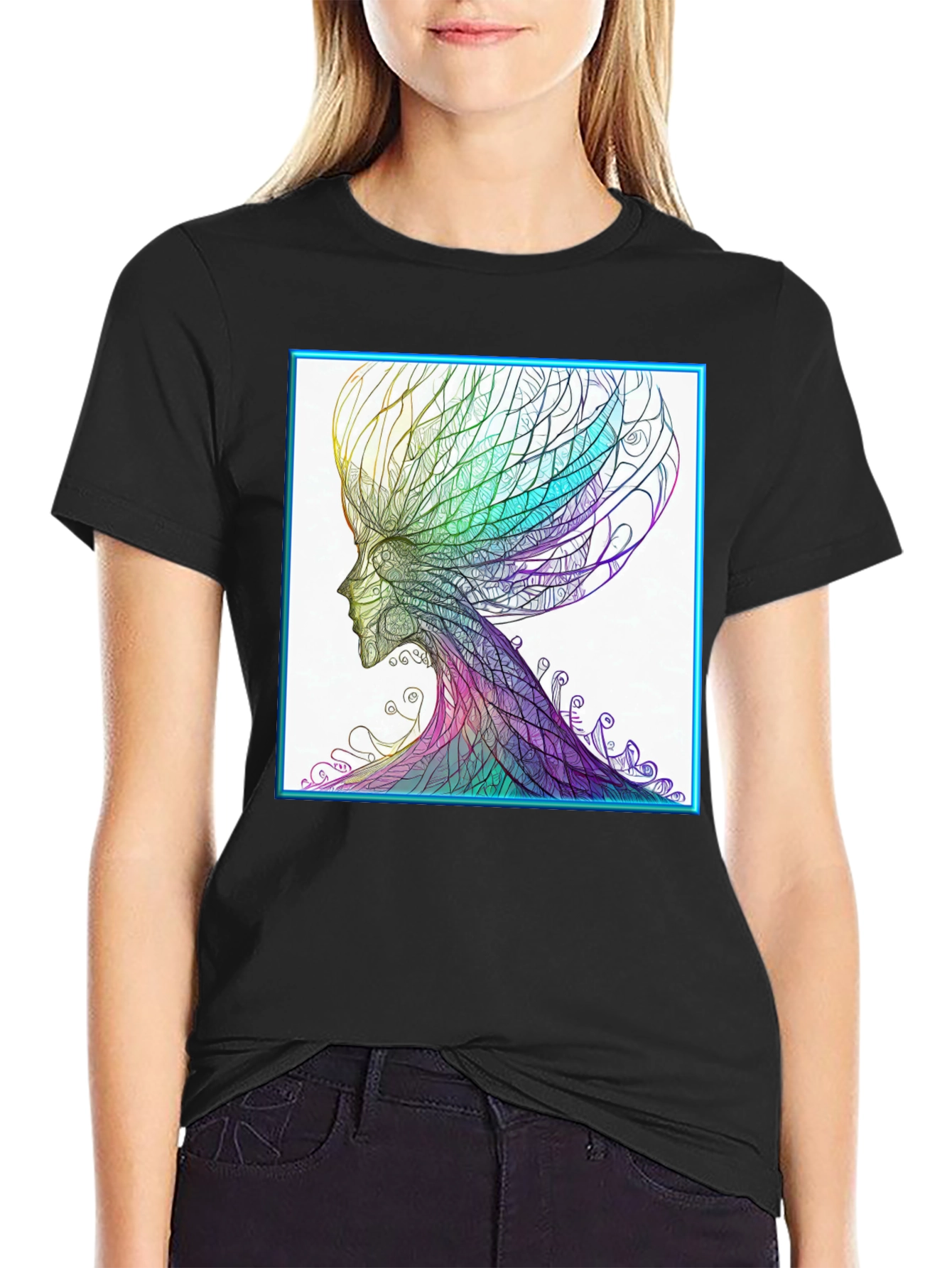 Black Abstract Art Tee - Colorful Head Design view 2