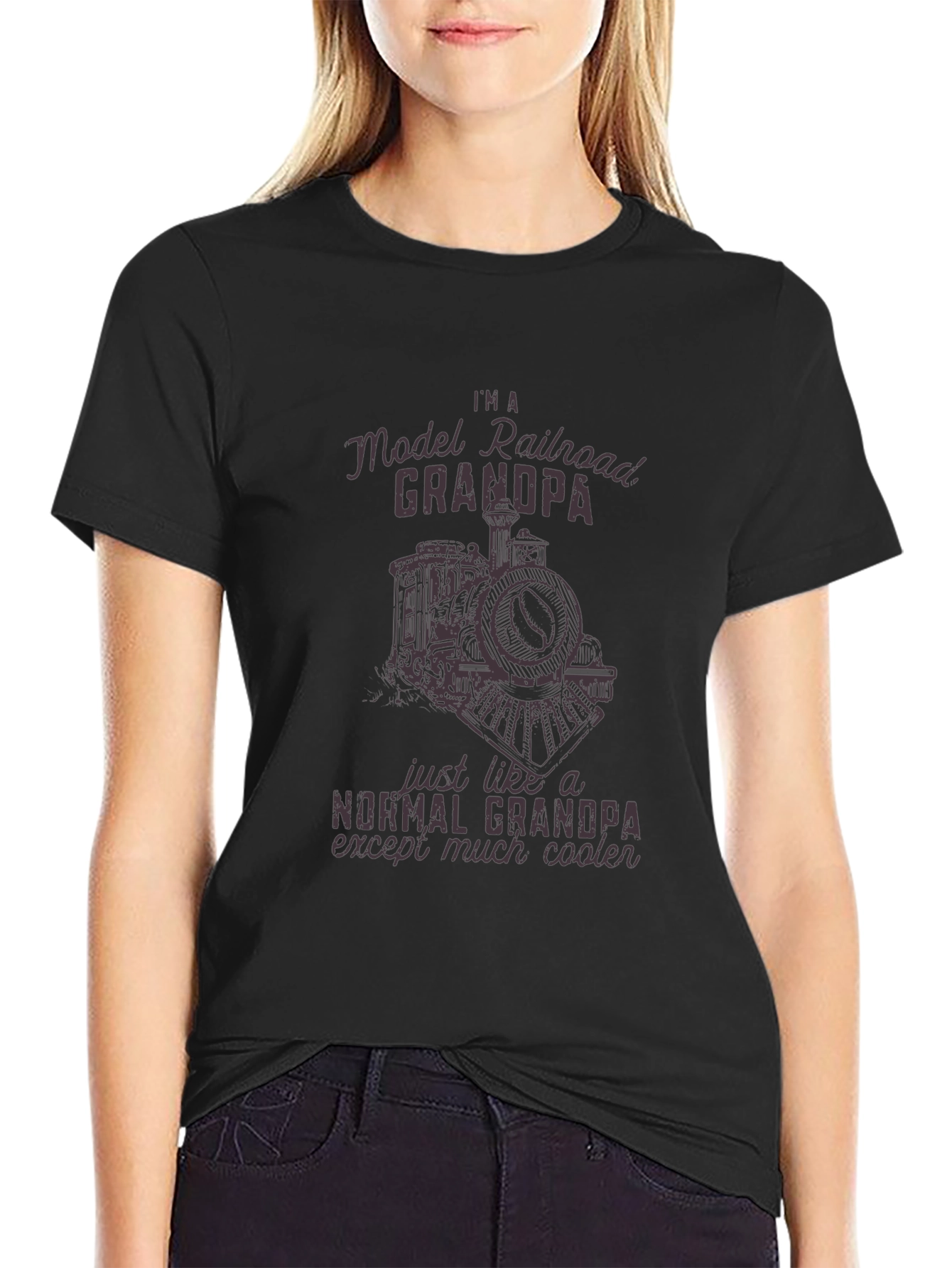 Black Model Railroad Grandpa T-Shirt - Cooler Than Normal! view 2