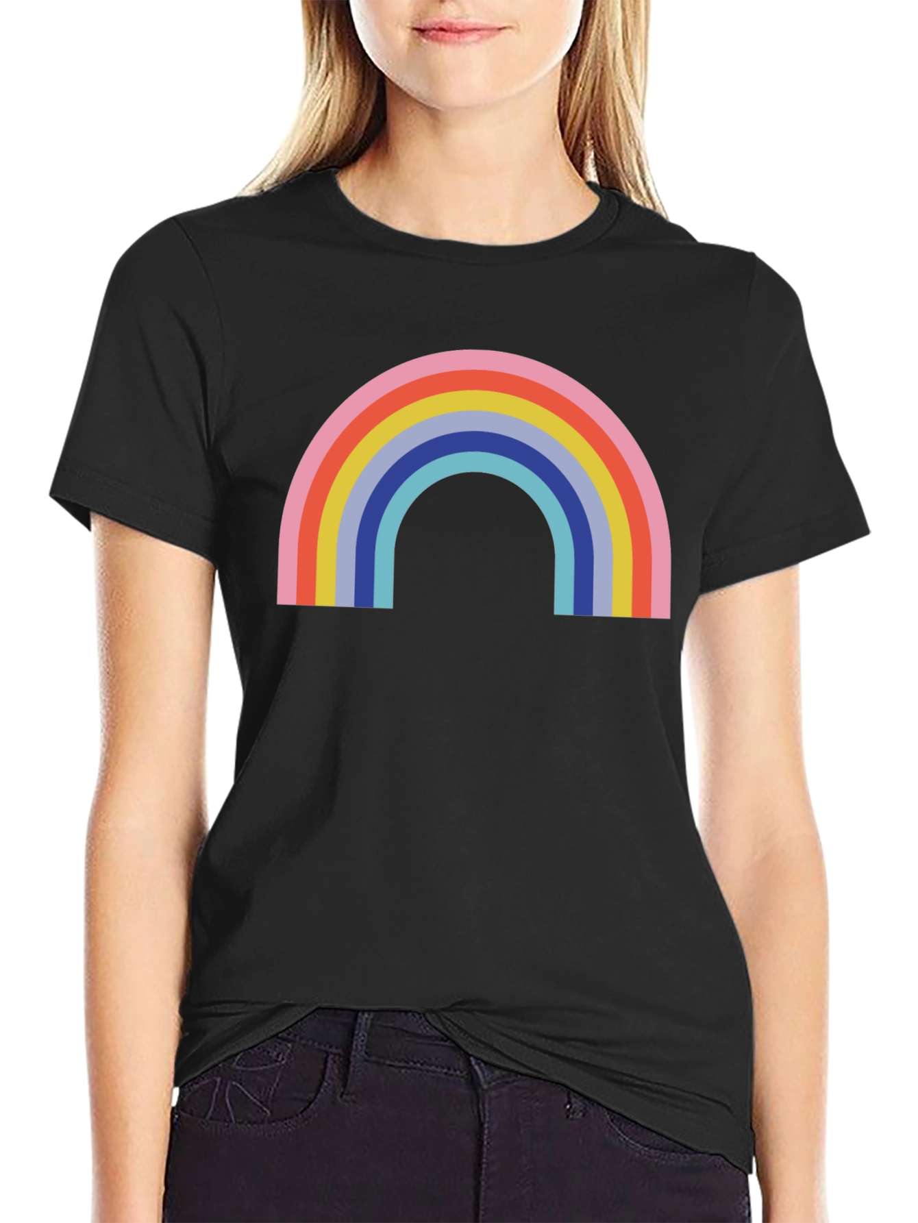 Black Retro Rainbow Graphic Tee - Classic Comfort view 2