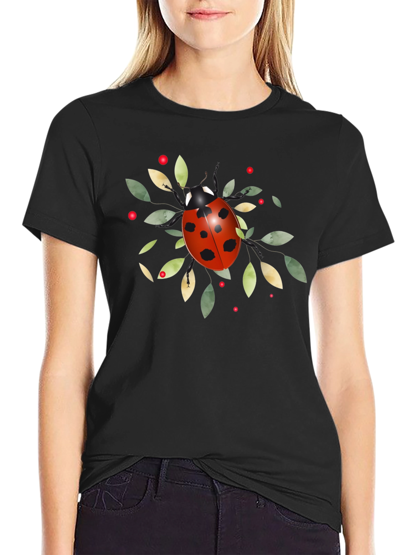 Black Ladybug Graphic Tee - Nature Inspired Casual Wear view 2