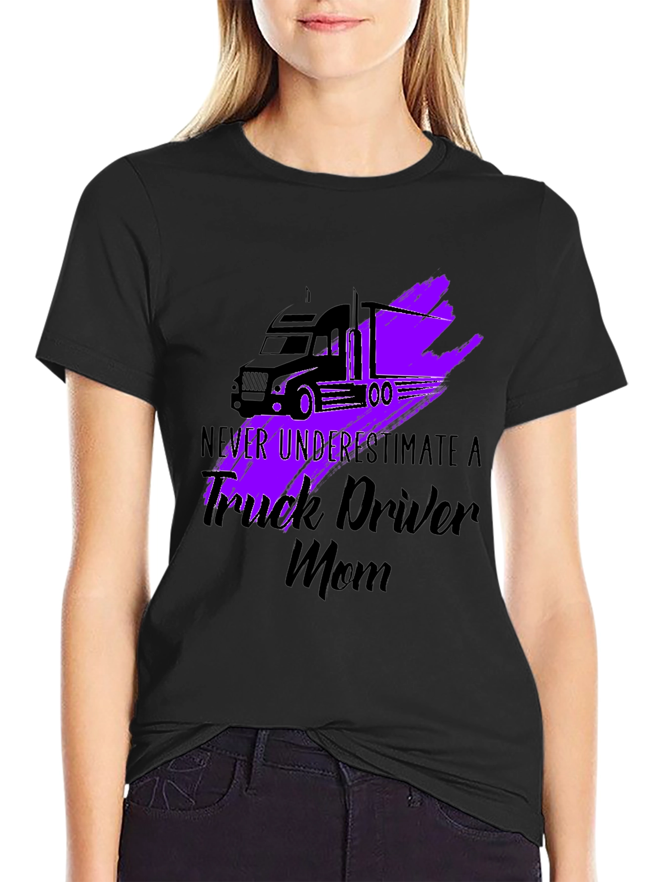Black Trucker Mom T-Shirt - Never Underestimate view 2