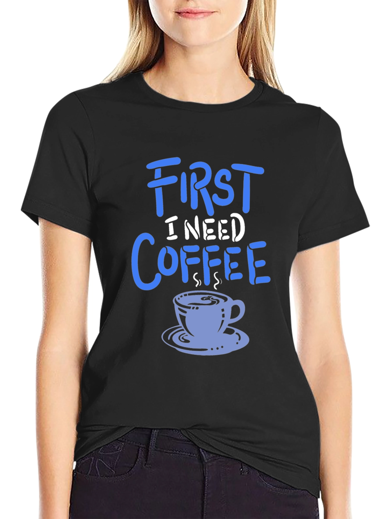 Black First I Need Coffee Graphic Tee - Soft Cotton Blend view 2
