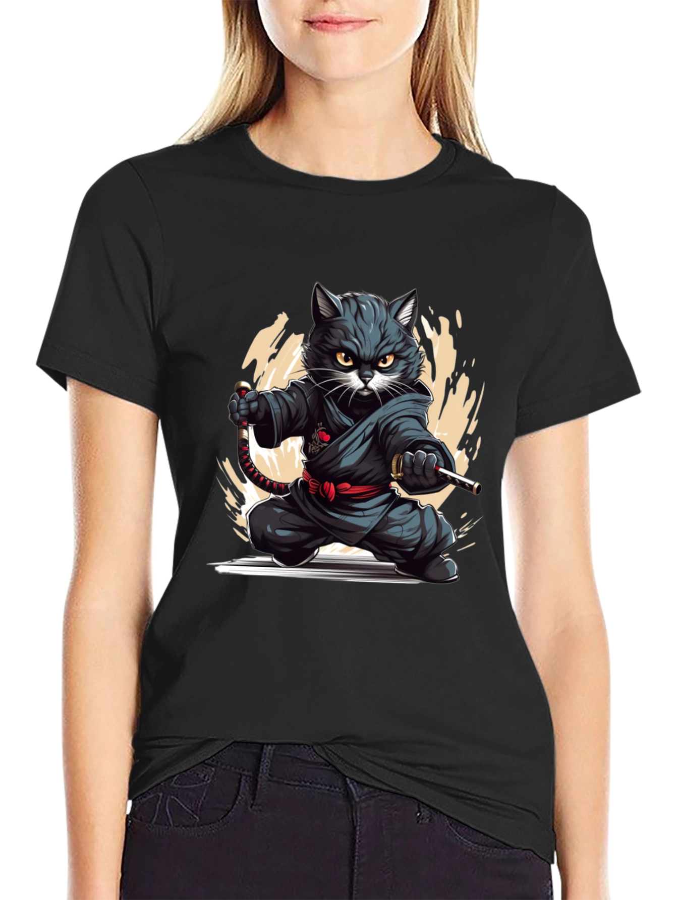 Black Ninja Cat Graphic Tee - Black T-Shirt view 2