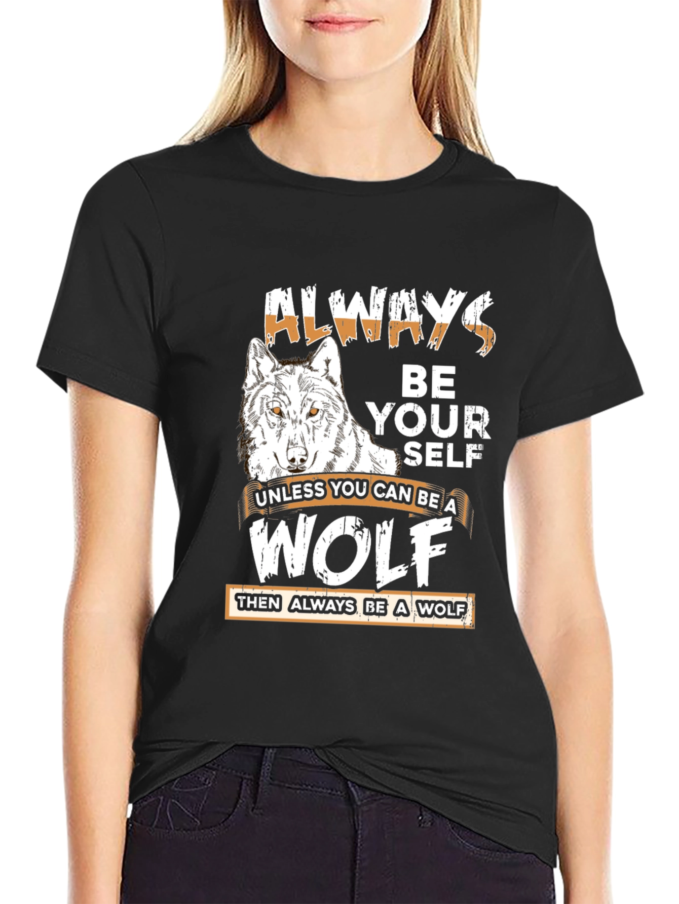 Black Always Be Yourself Wolf Graphic Tee view 2