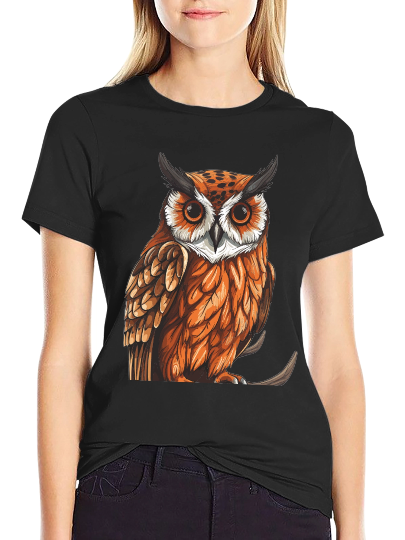 Black Owl Graphic Print T-Shirt view 2
