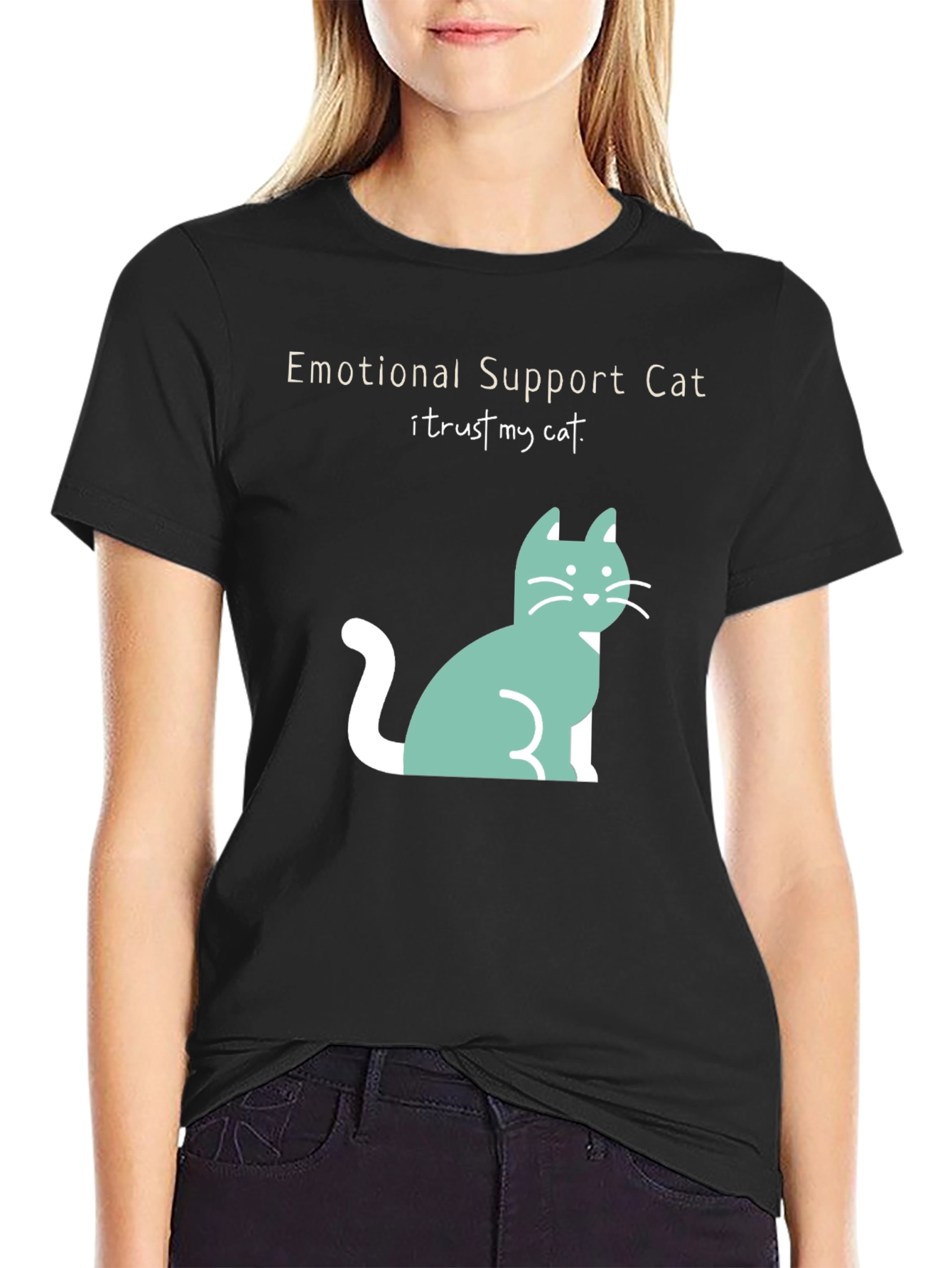Black Emotional Support Cat T-Shirt - I Trust My Cat! view 2