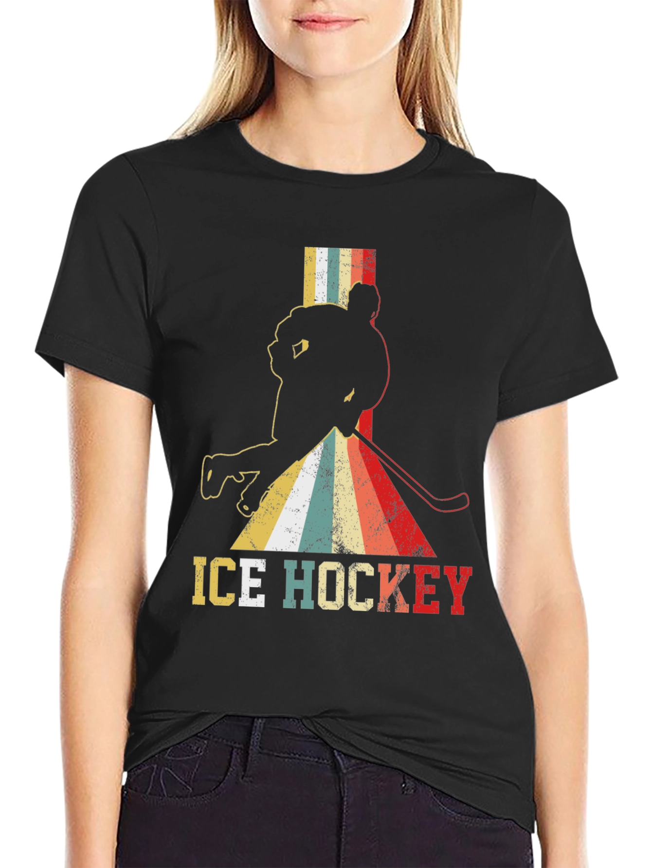 Black Retro Ice Hockey T-Shirt - Vintage Style Tee view 2