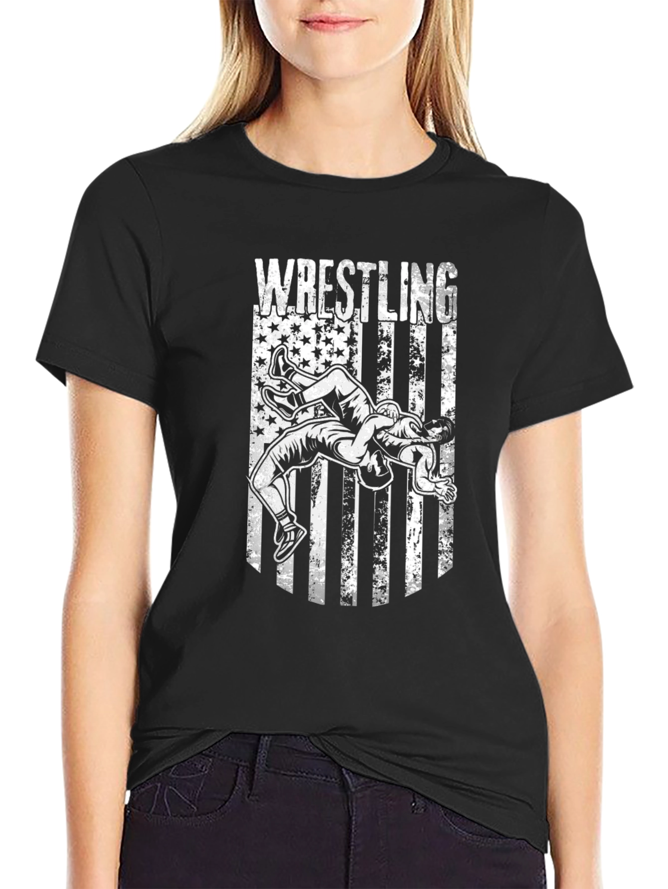 Black Wrestling USA Flag Graphic T-Shirt view 2