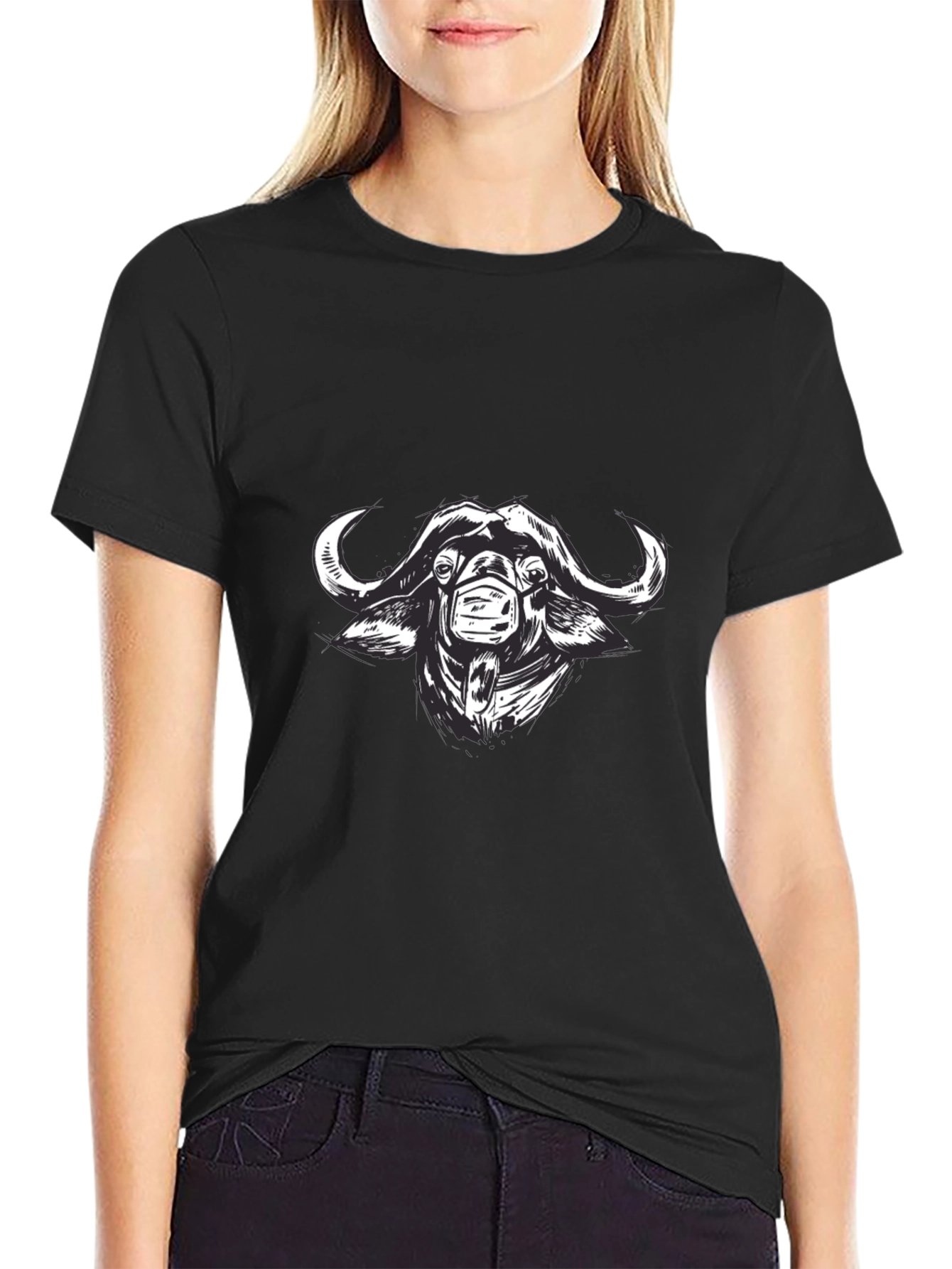 Black Buffalo with Mask Graphic Tee - Black view 2