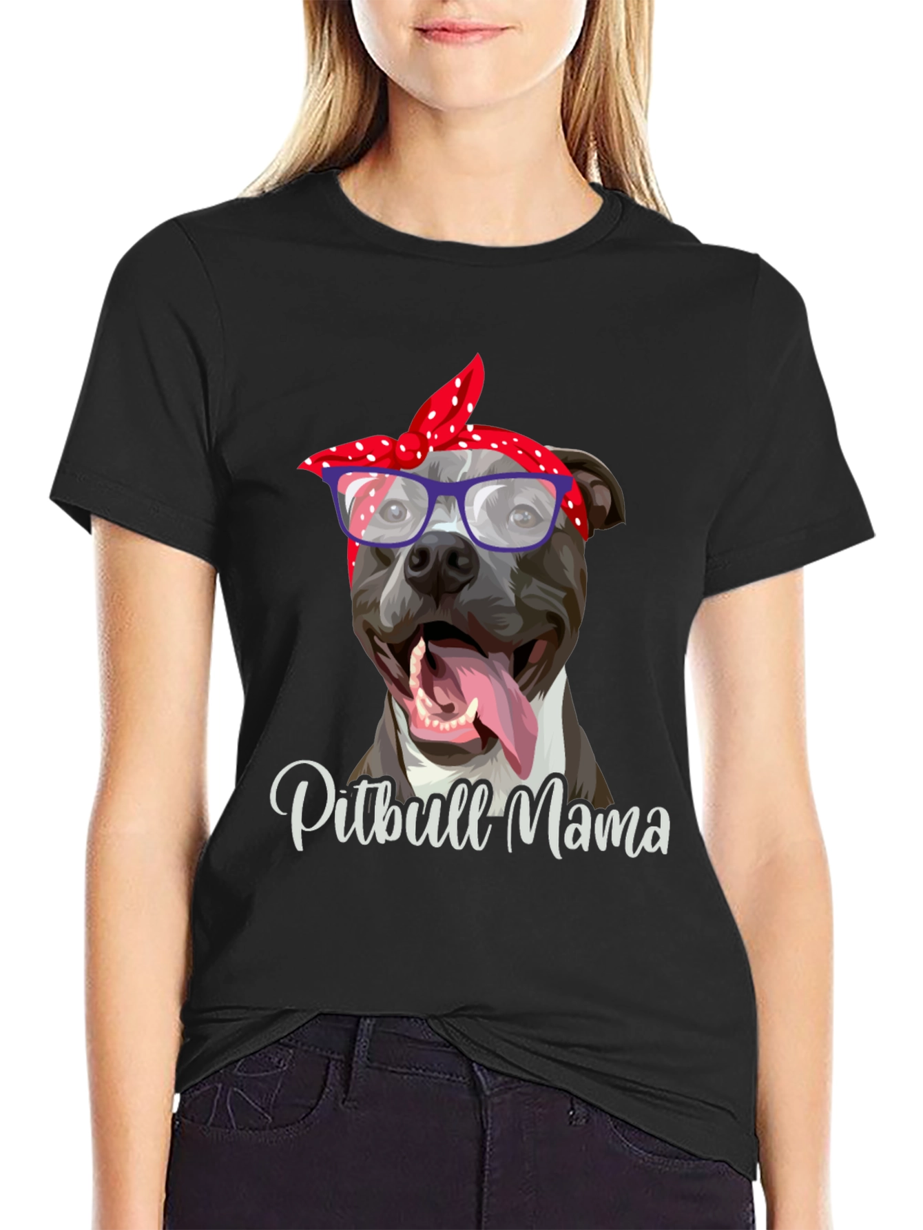 Black Pitbull Mama Graphic T-Shirt - Dog Lover Tee view 2
