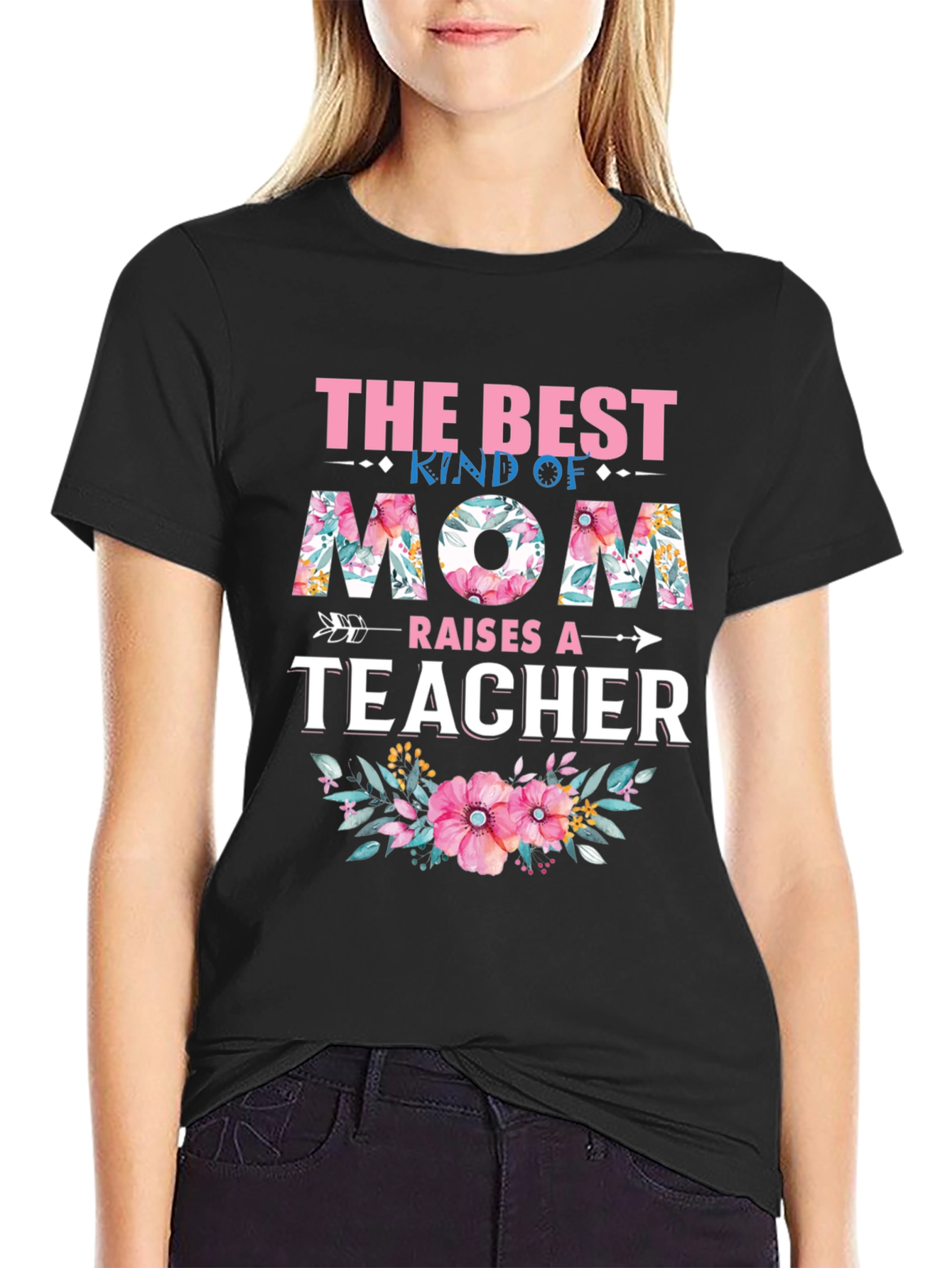 Black Best Kind of Mom Raises a Teacher T-Shirt view 2
