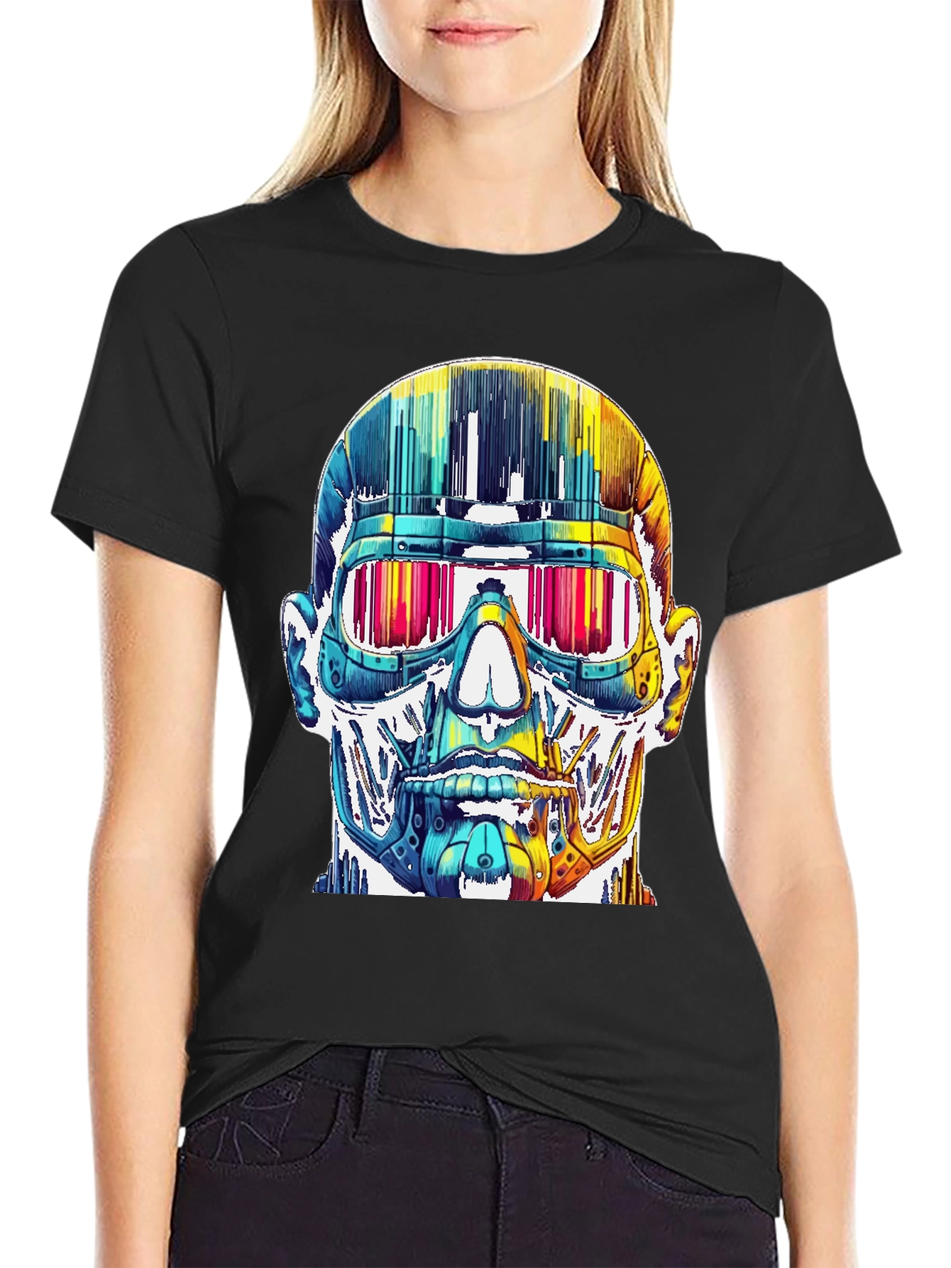 Black Cyberpunk Skull Graphic Tee view 2